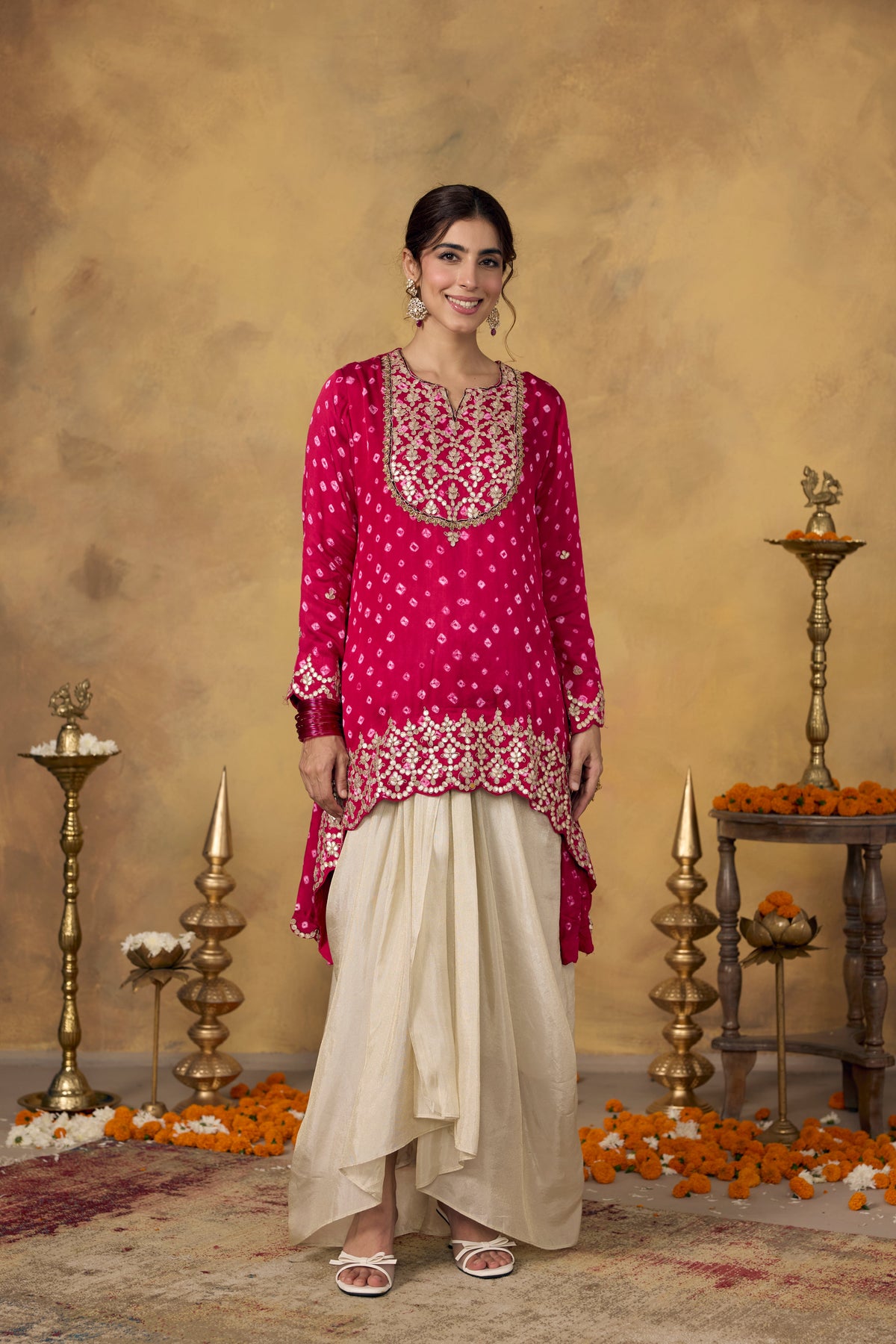 Deep Raspberry Embellished Satin Silk Skirt Set