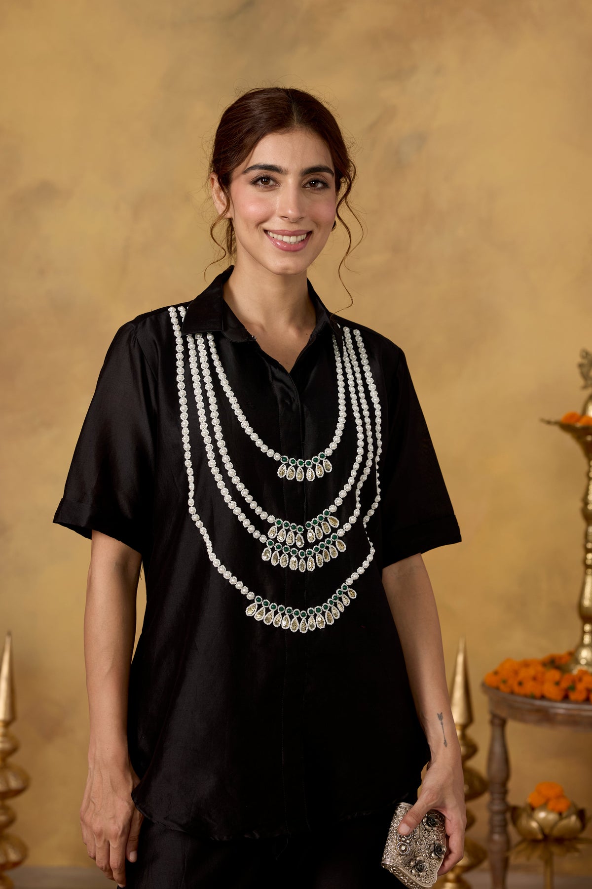 Midnight Black Embellished Mul Silk Co-Ord Set