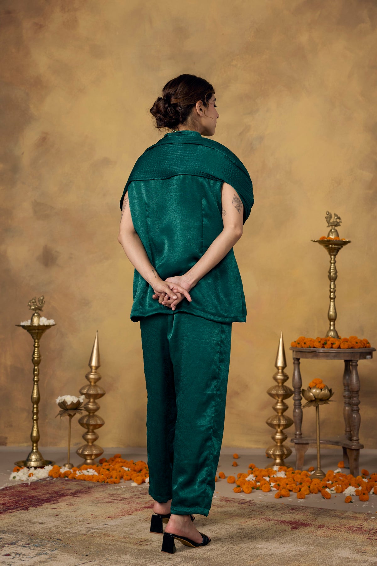 Emerald Green Embellished Premium Silk Co-Ord Set