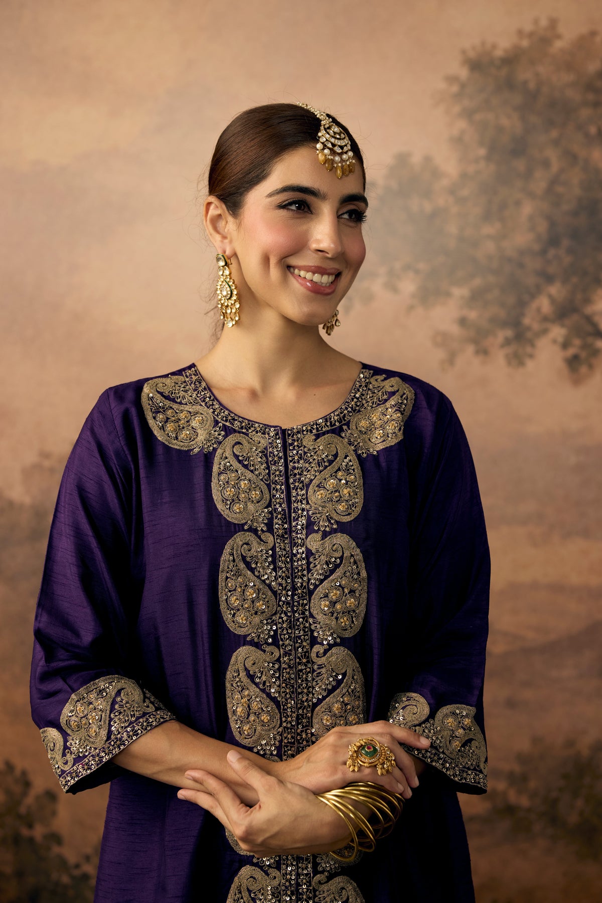 Royal Purple Embellished Raw Silk Skirt Set