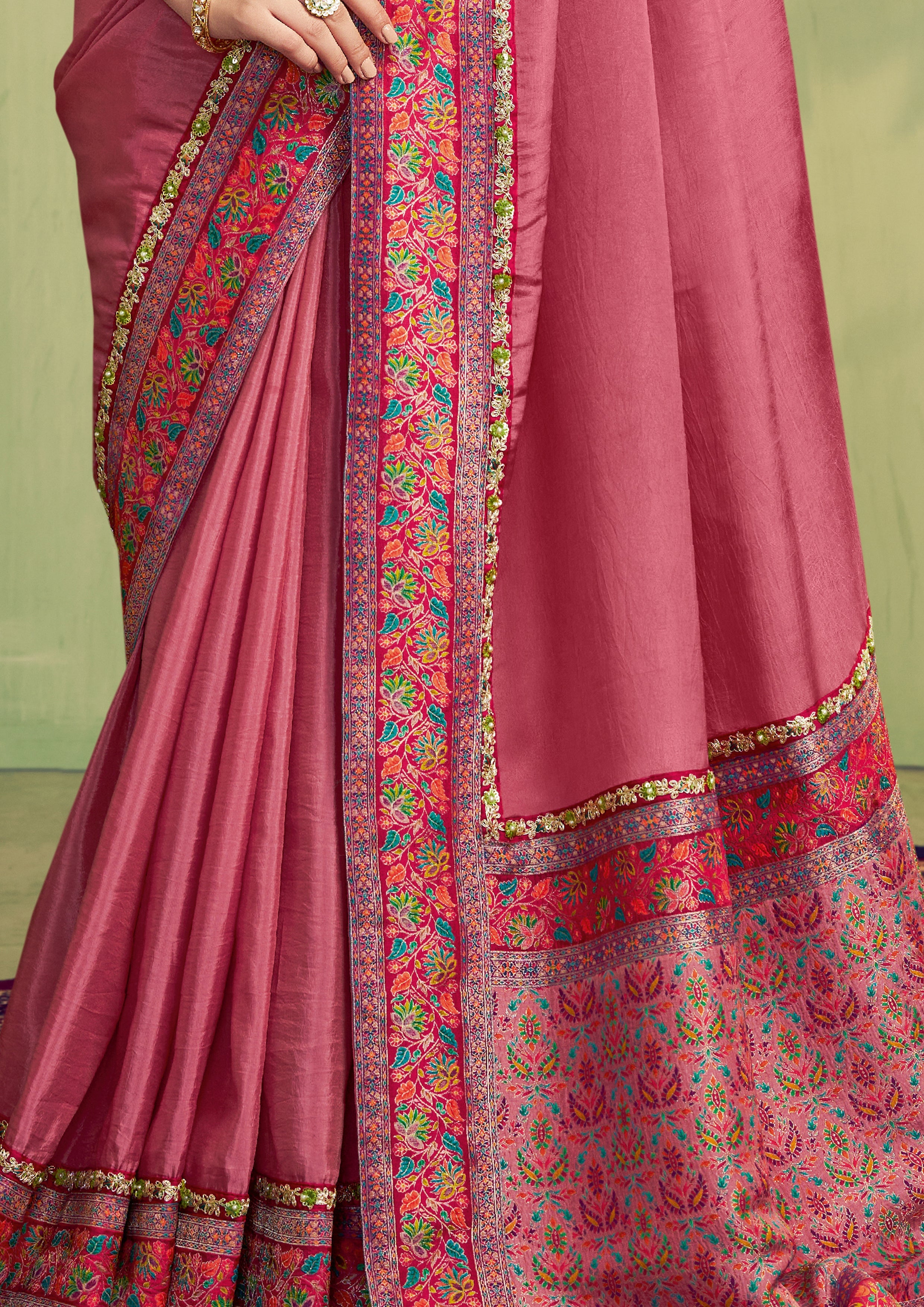 Dusty Rose Embroidered Uppada Silk Saree