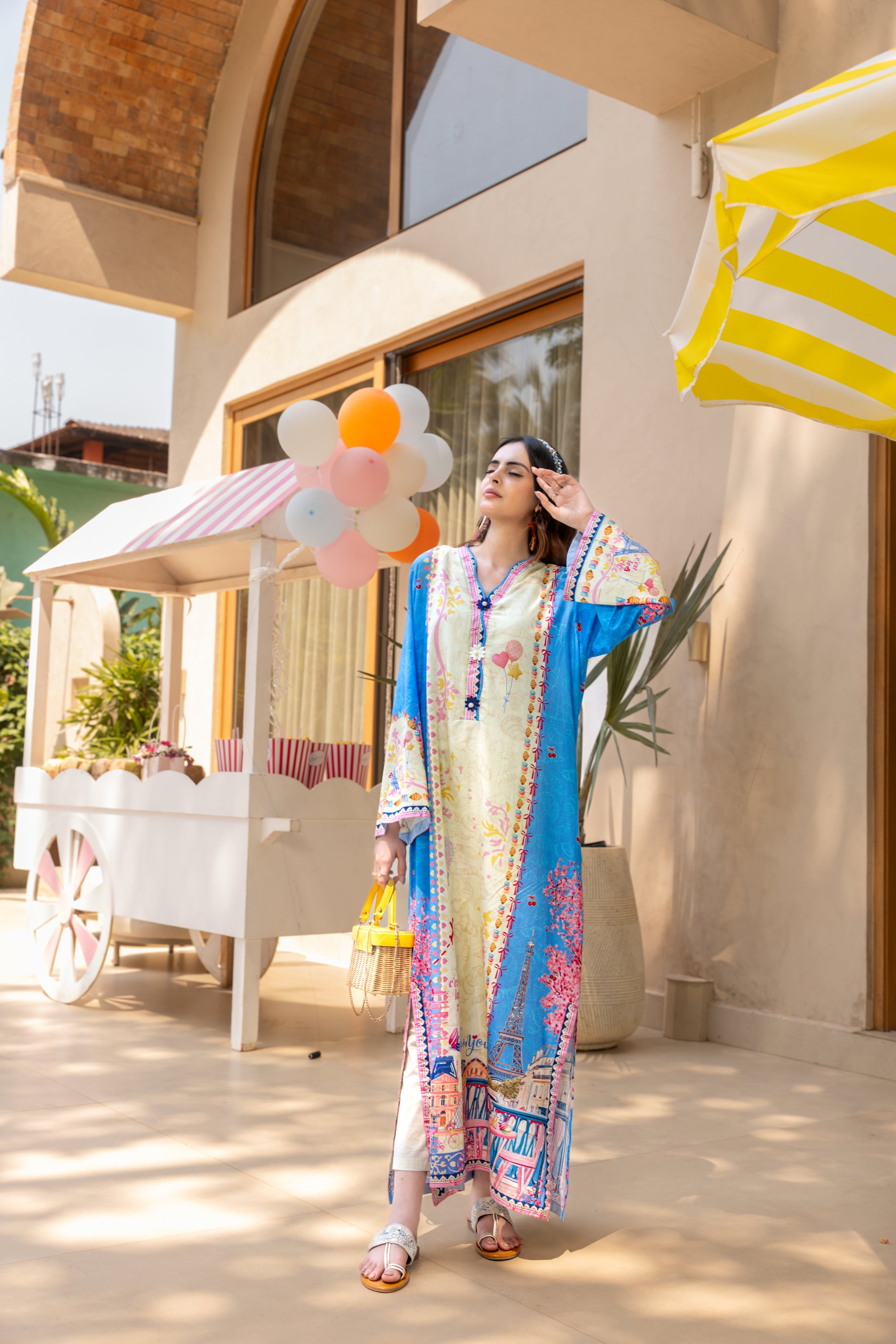 Sky Celestial Printed Cotton Kurta Set
