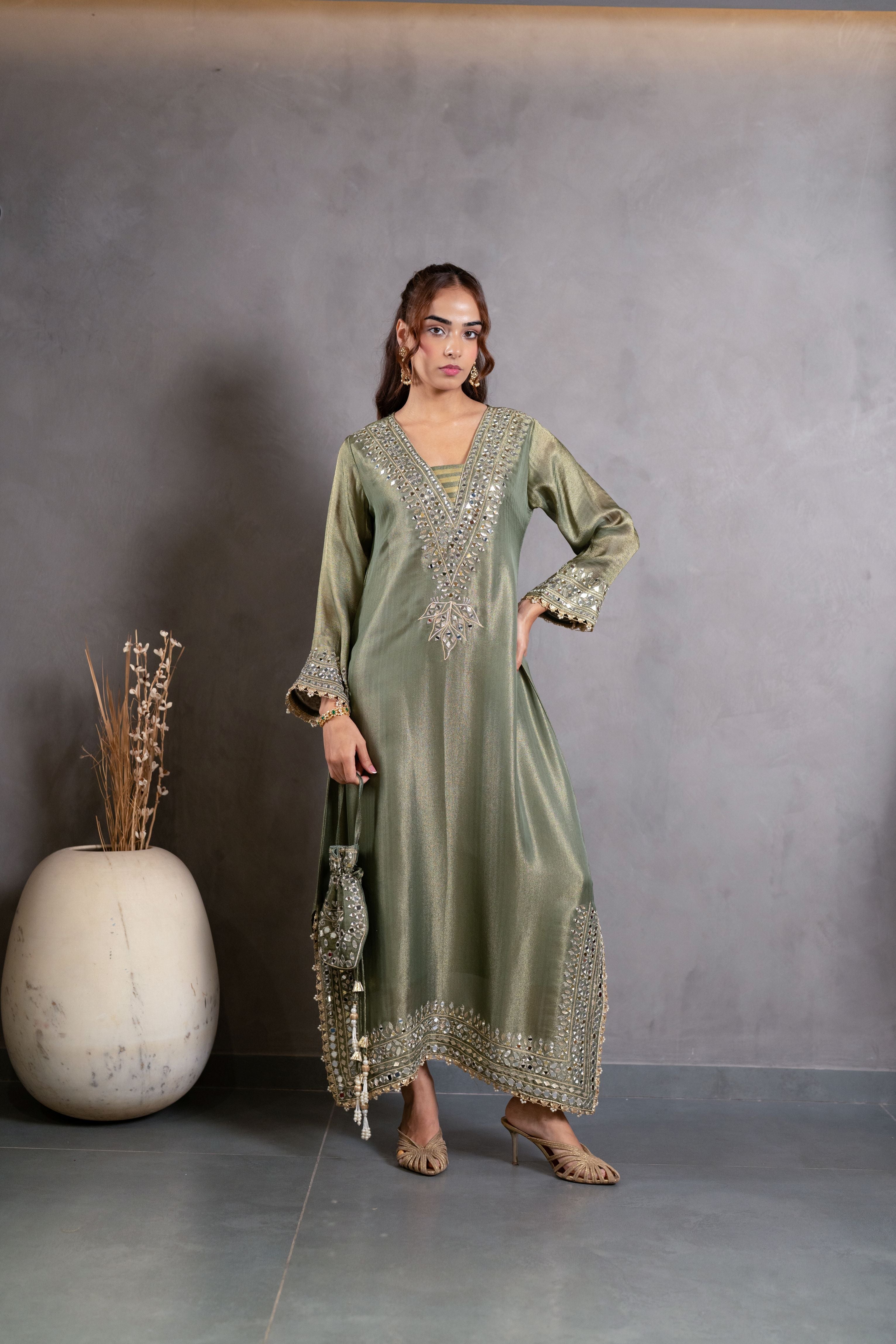 Royale Meadow Embellished Shimmer Silk Pant Set