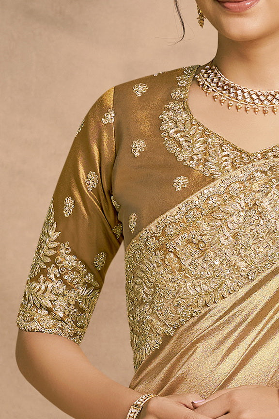 Light Golden Embellished Zari Kora Silk Saree