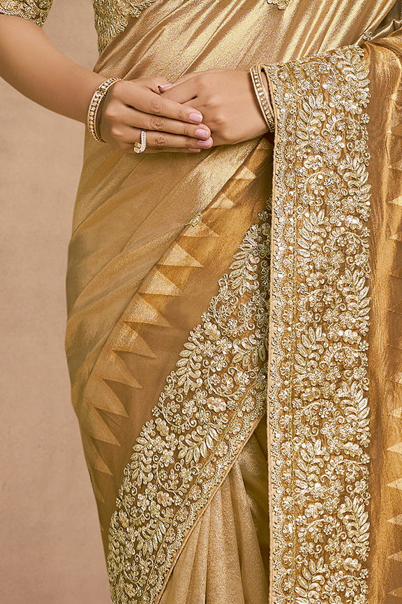 Light Golden Embellished Zari Kora Silk Saree