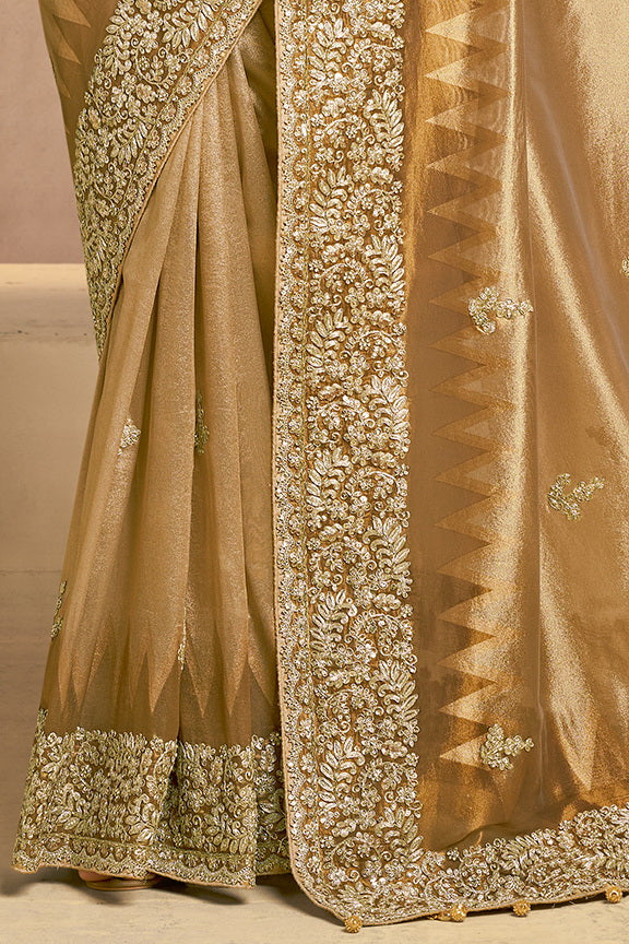 Light Golden Embellished Zari Kora Silk Saree