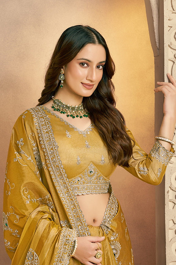 Golden Yellow Embellished Kanjivaram Zari Silk Saree