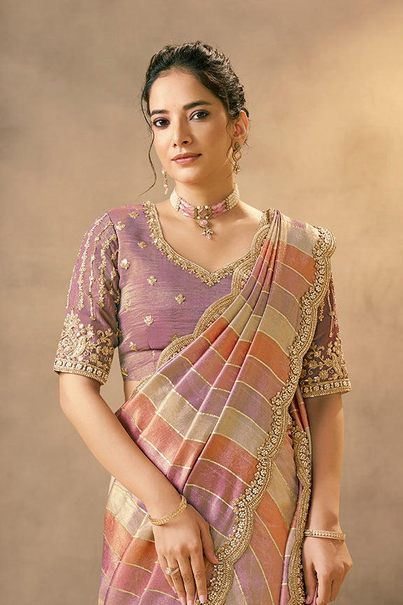 Multi-Colored Embellished Banarasi Tissue Silk Saree