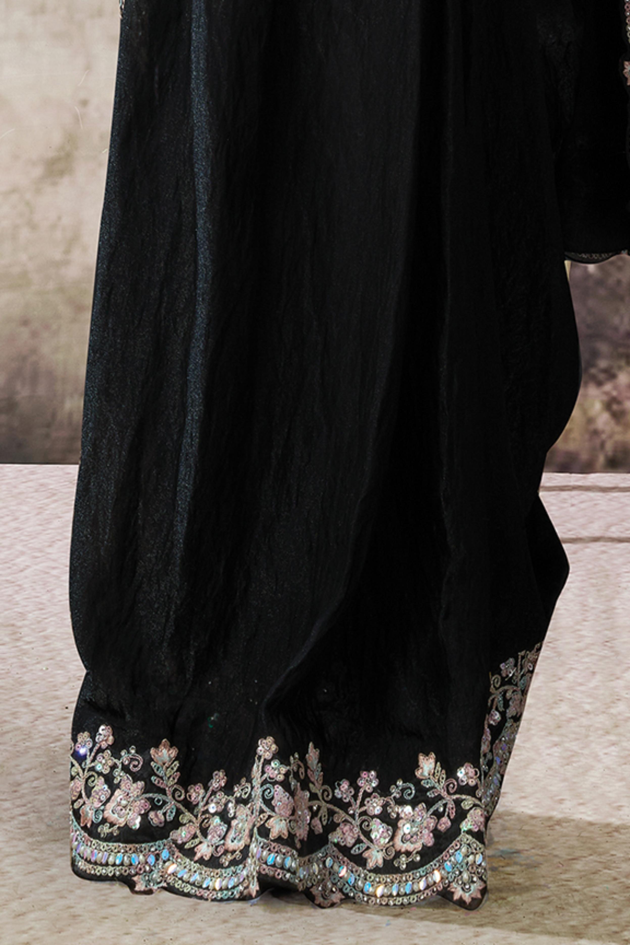 Midnight Onyx Embellished Satin Silk Draped Saree