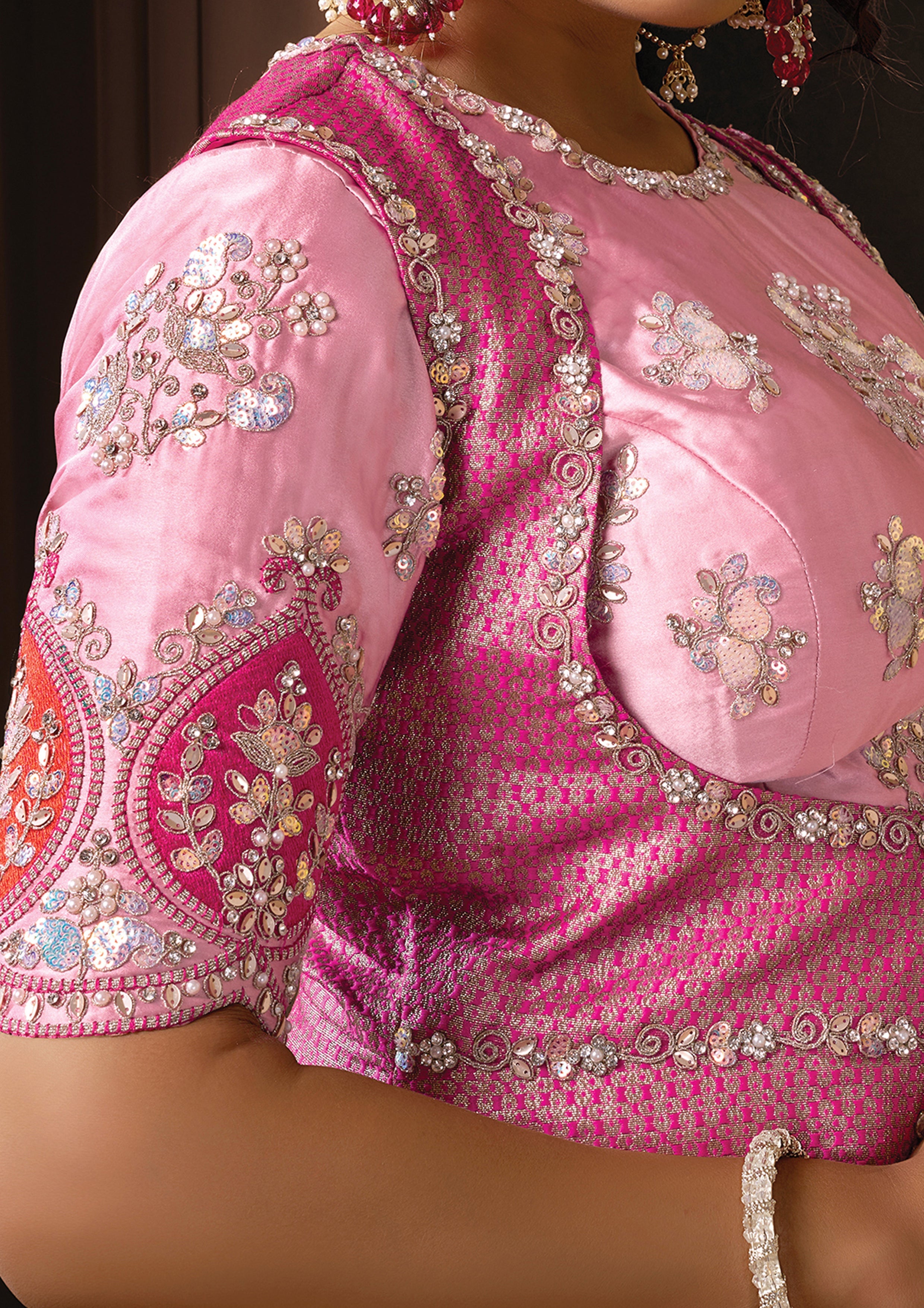 Soft Pink Embellished Tissue Organza Silk Saree