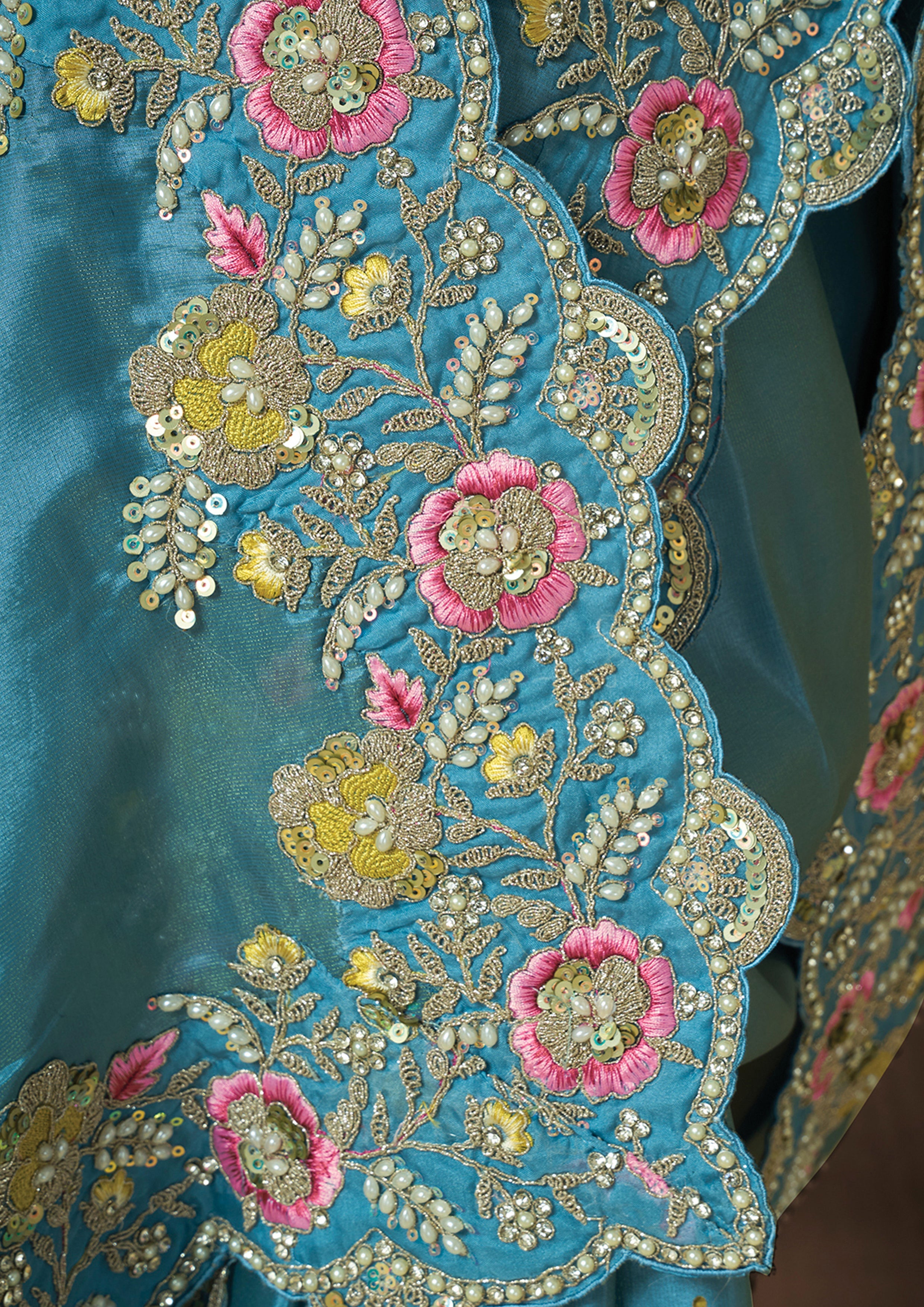 Dusty Blue Embellished Uppada Silk Saree