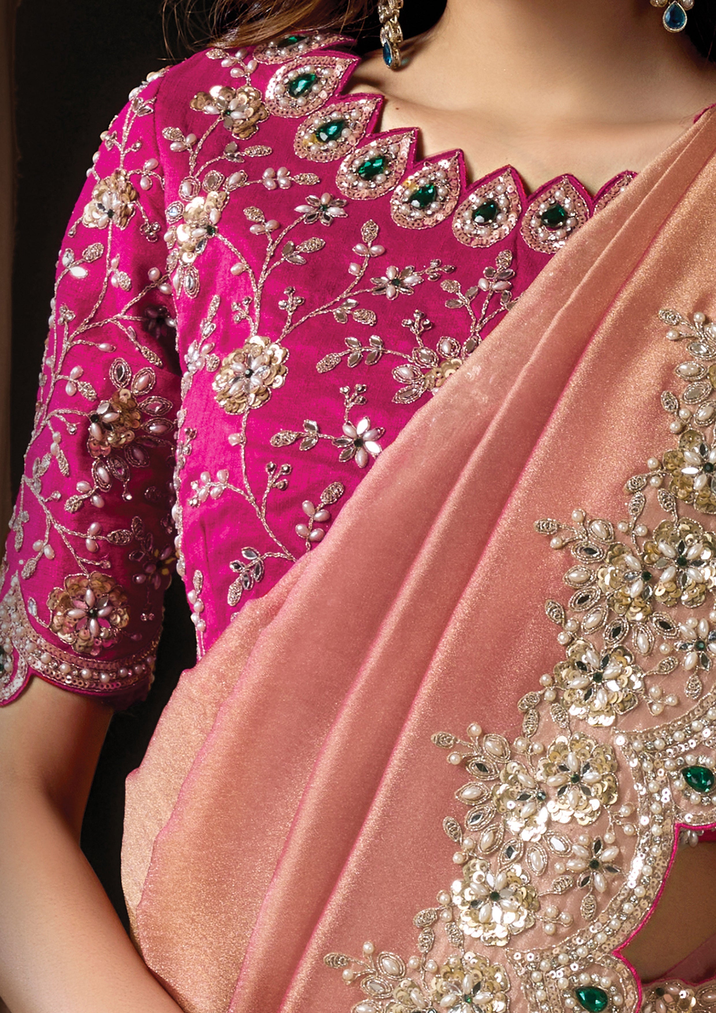 Blush Pink Embellished Zari Organza Silk Saree