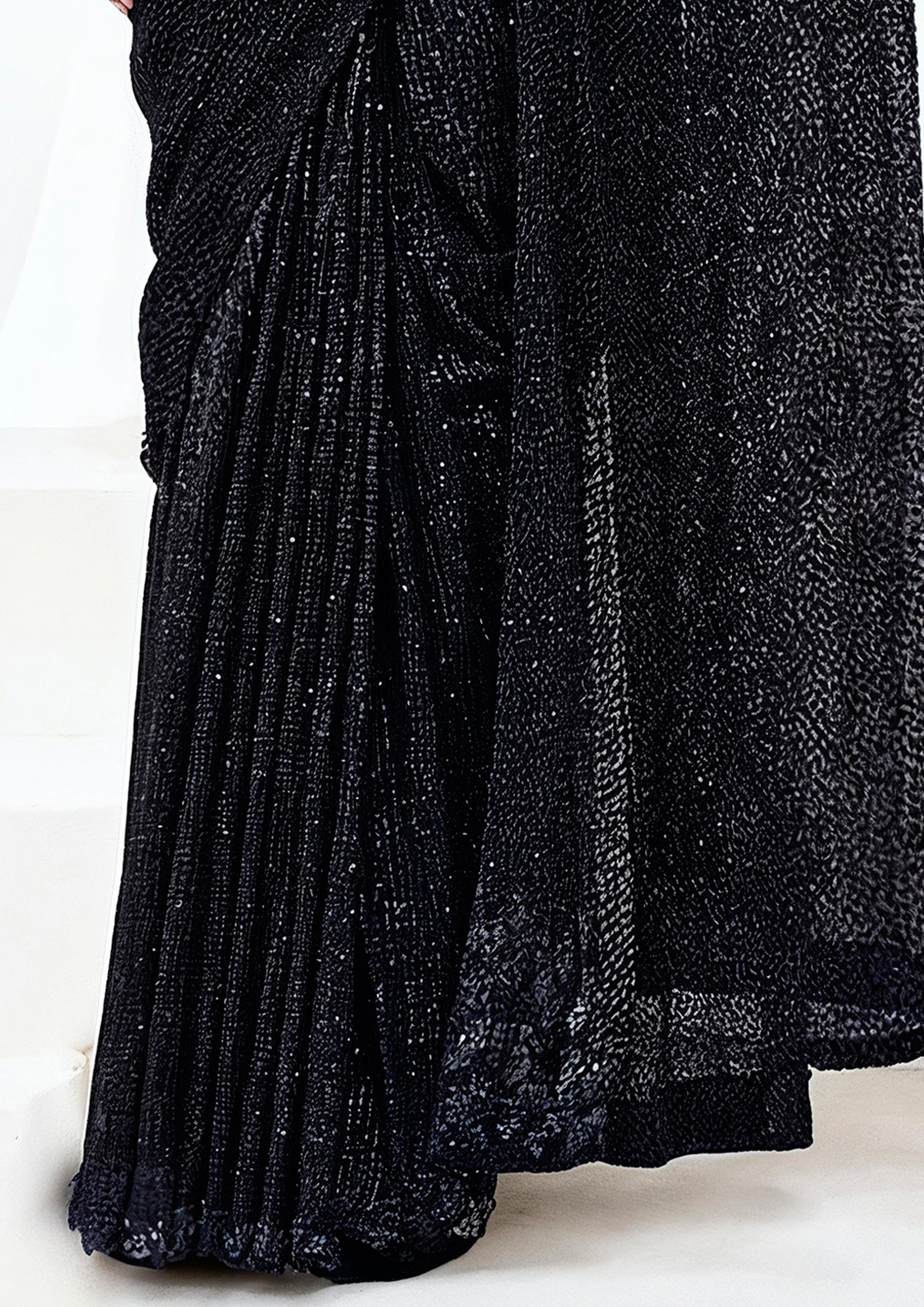 Onyx Starfall Embellished Armani Tulle Draped Saree