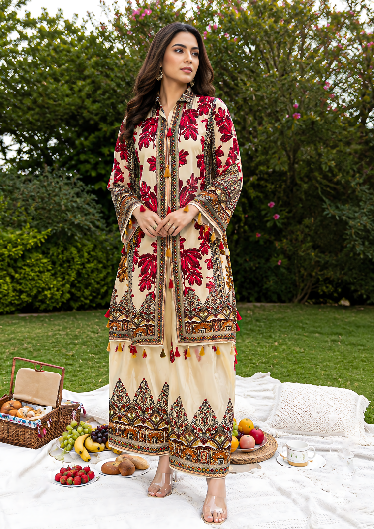 Ruby Beige Embellished Crepe Silk Co-Ord Set