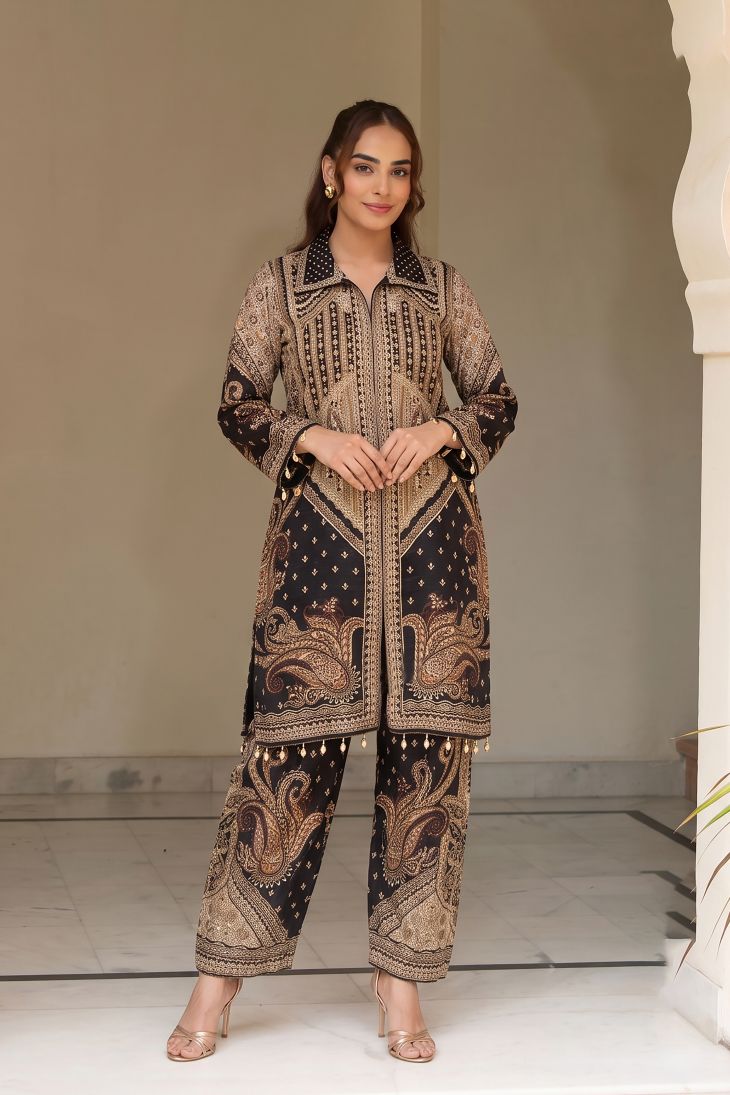 Majestic Noir Embellished Crepe Silk Co-Ord Set