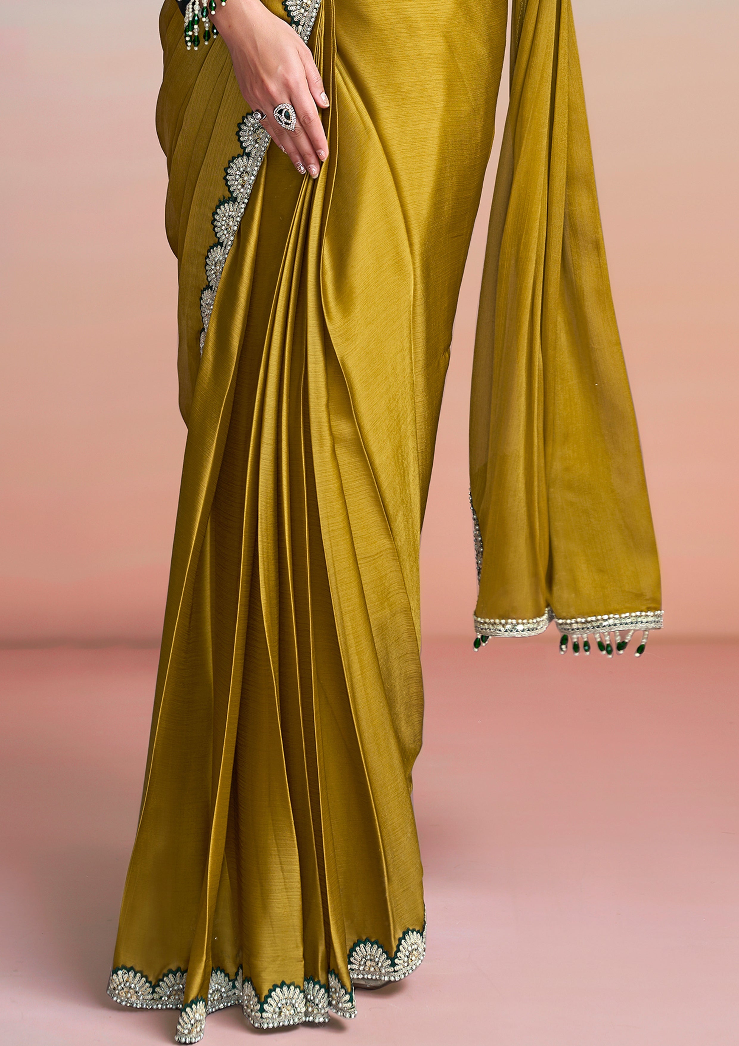 Moss Green Embellished Georgette Silk Saree