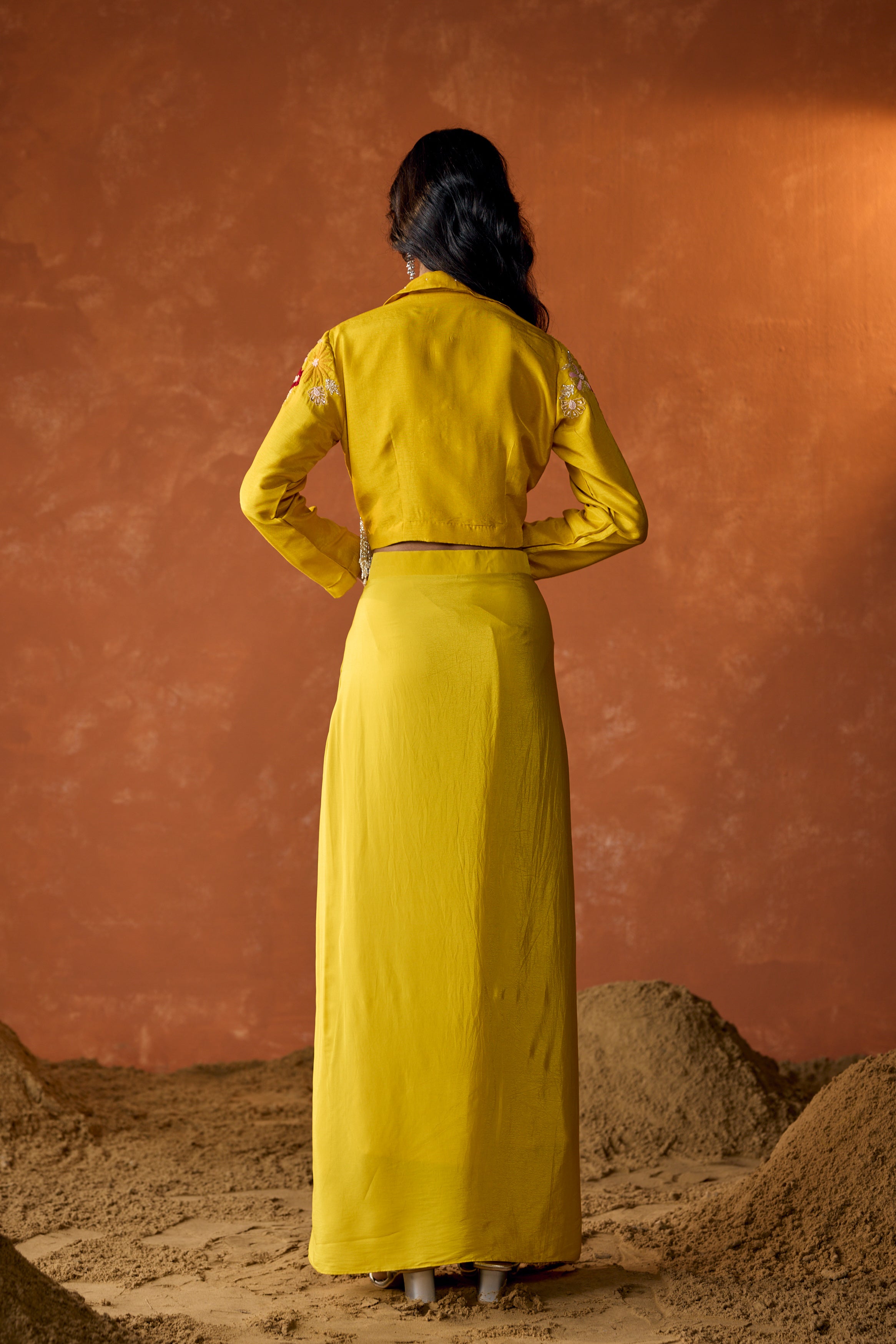 Marigold Yellow Embellished Raw Silk Skirt Set