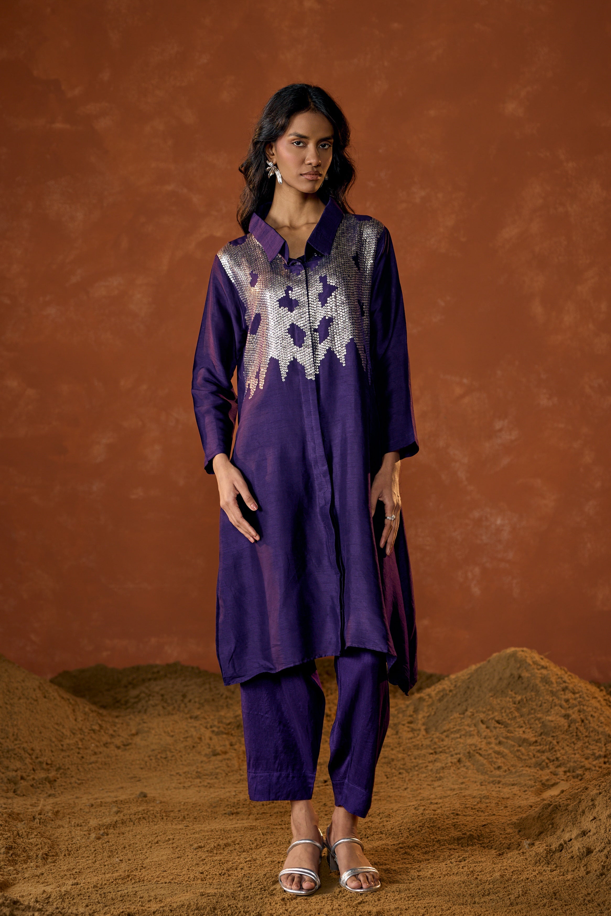Royal Purple Embellished Raw Silk Co-Ord Set