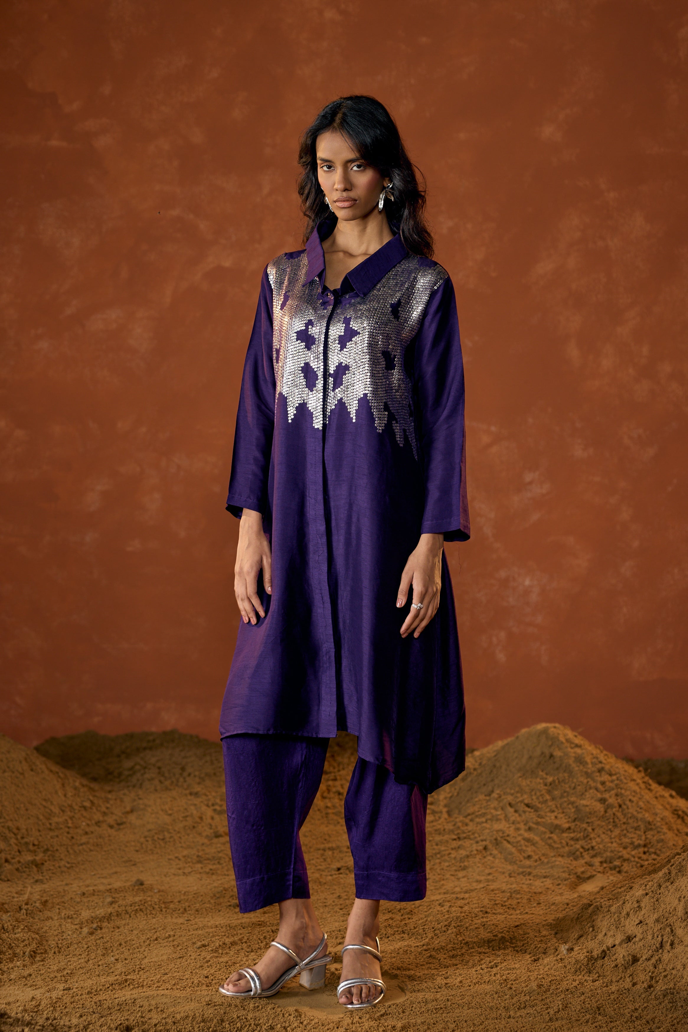 Royal Purple Embellished Raw Silk Co-Ord Set