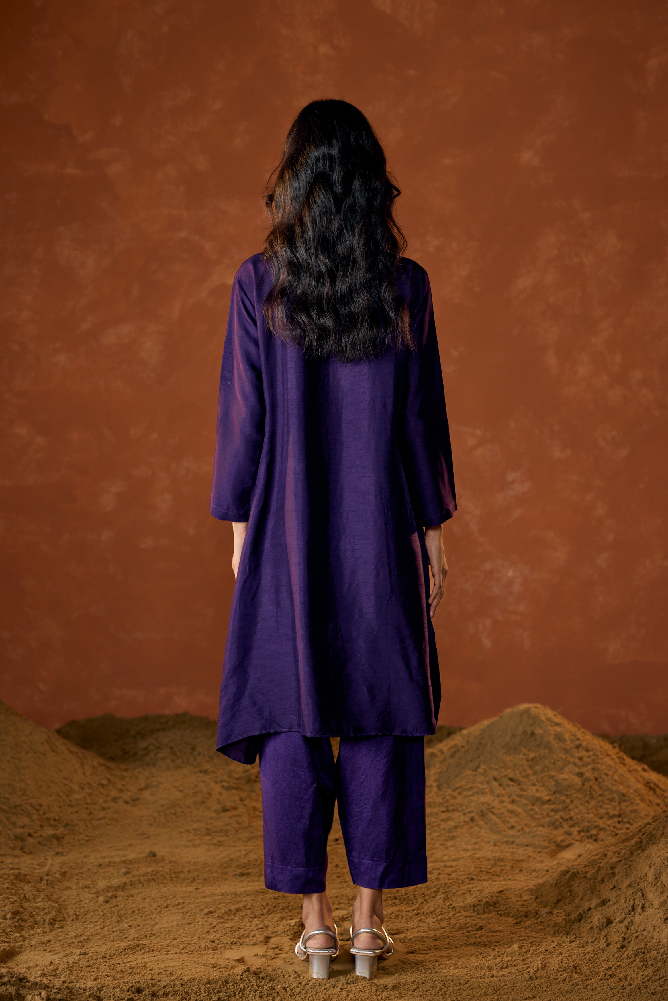 Royal Purple Embellished Raw Silk Co-Ord Set