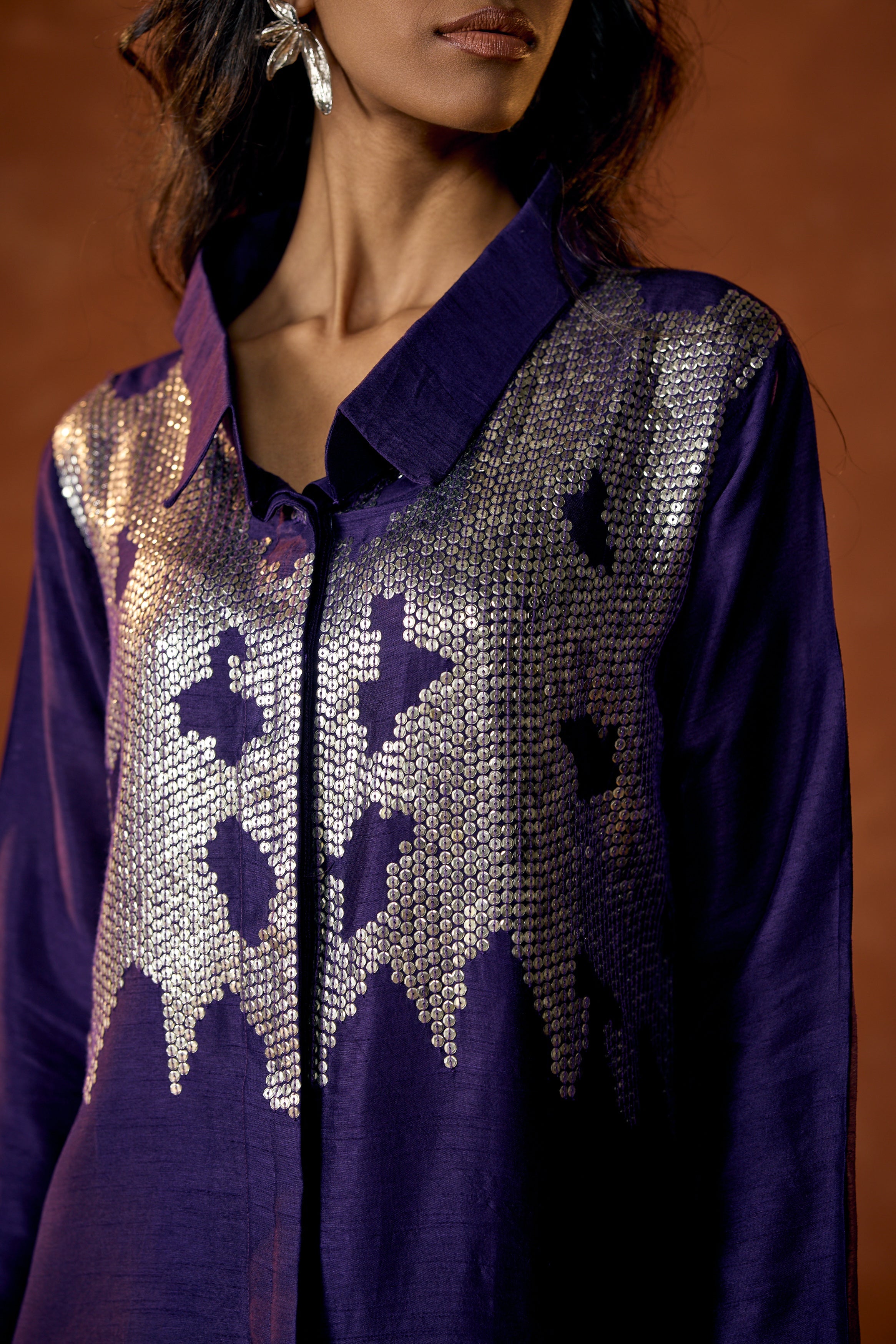 Royal Purple Embellished Raw Silk Co-Ord Set