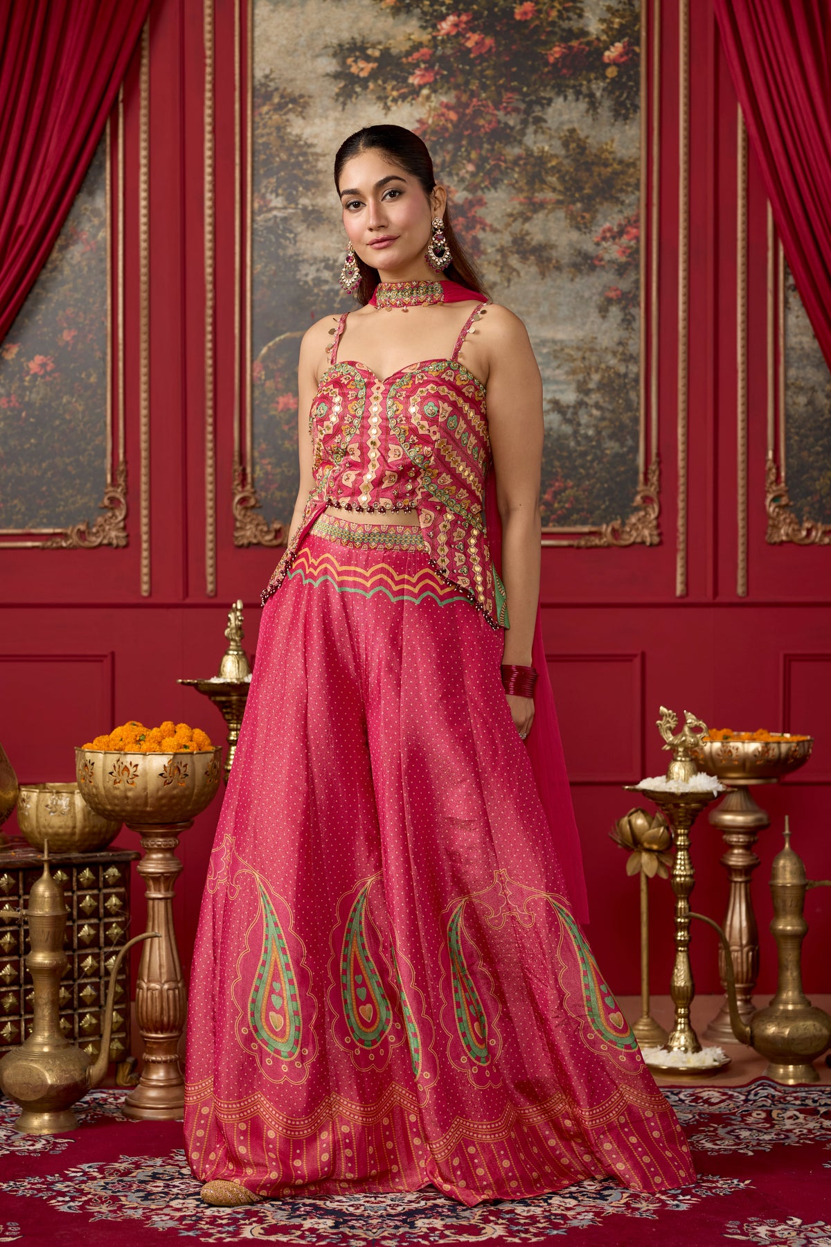 Dusty Pink Embellished Shimmer Silk Palazzo Set