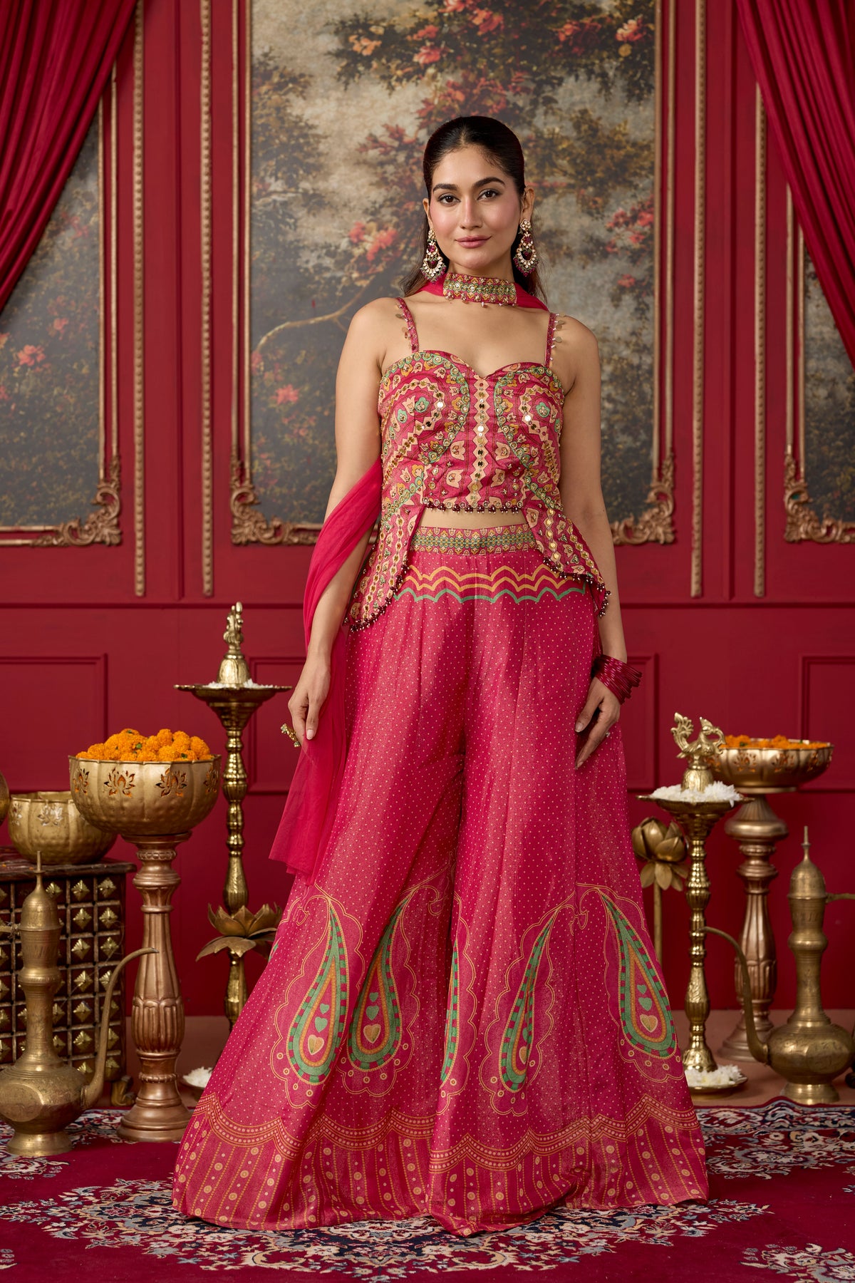 Dusty Pink Embellished Shimmer Silk Palazzo Set