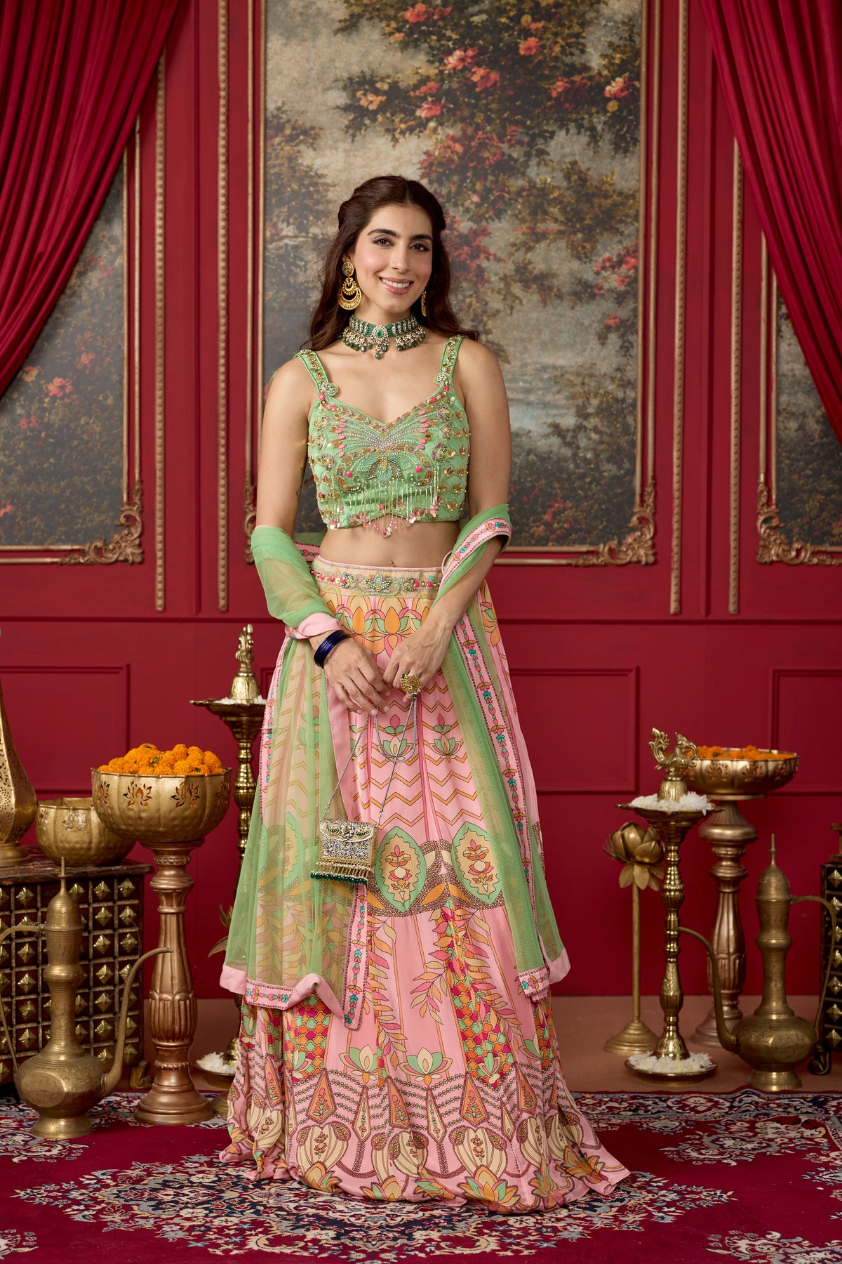 Light Pink Embellished Crepe Silk Lehenga Set