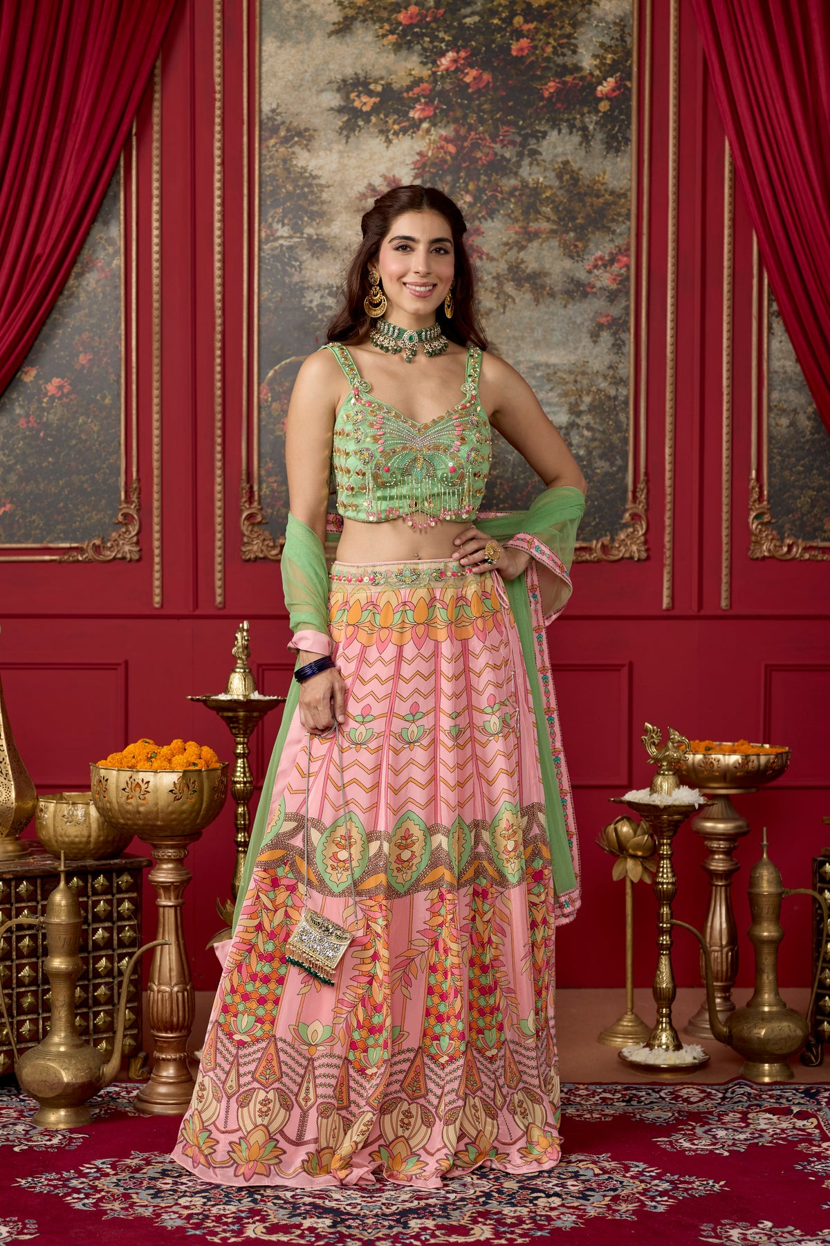 Light Pink Embellished Crepe Silk Lehenga Set