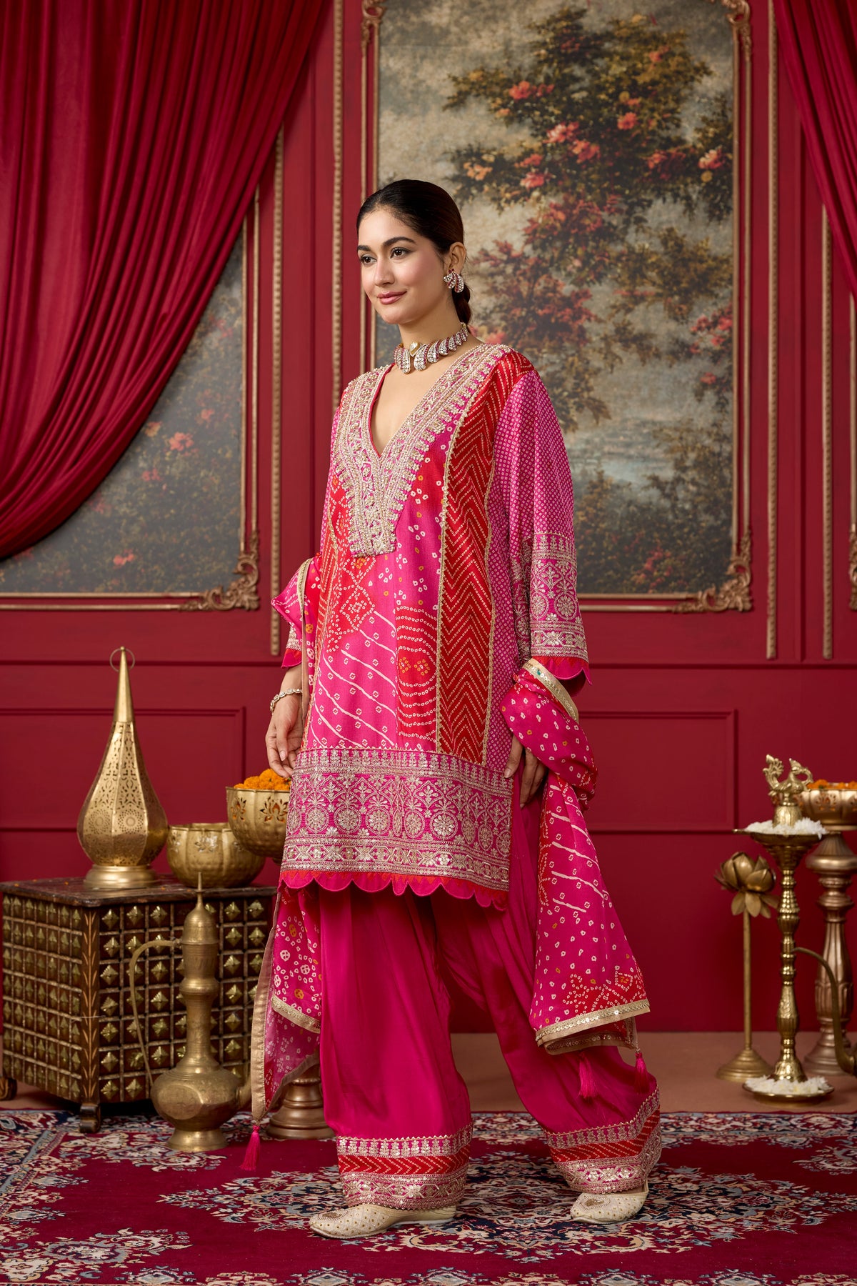 Pink Raspberry Embellished Crepe Silk Salwar Set