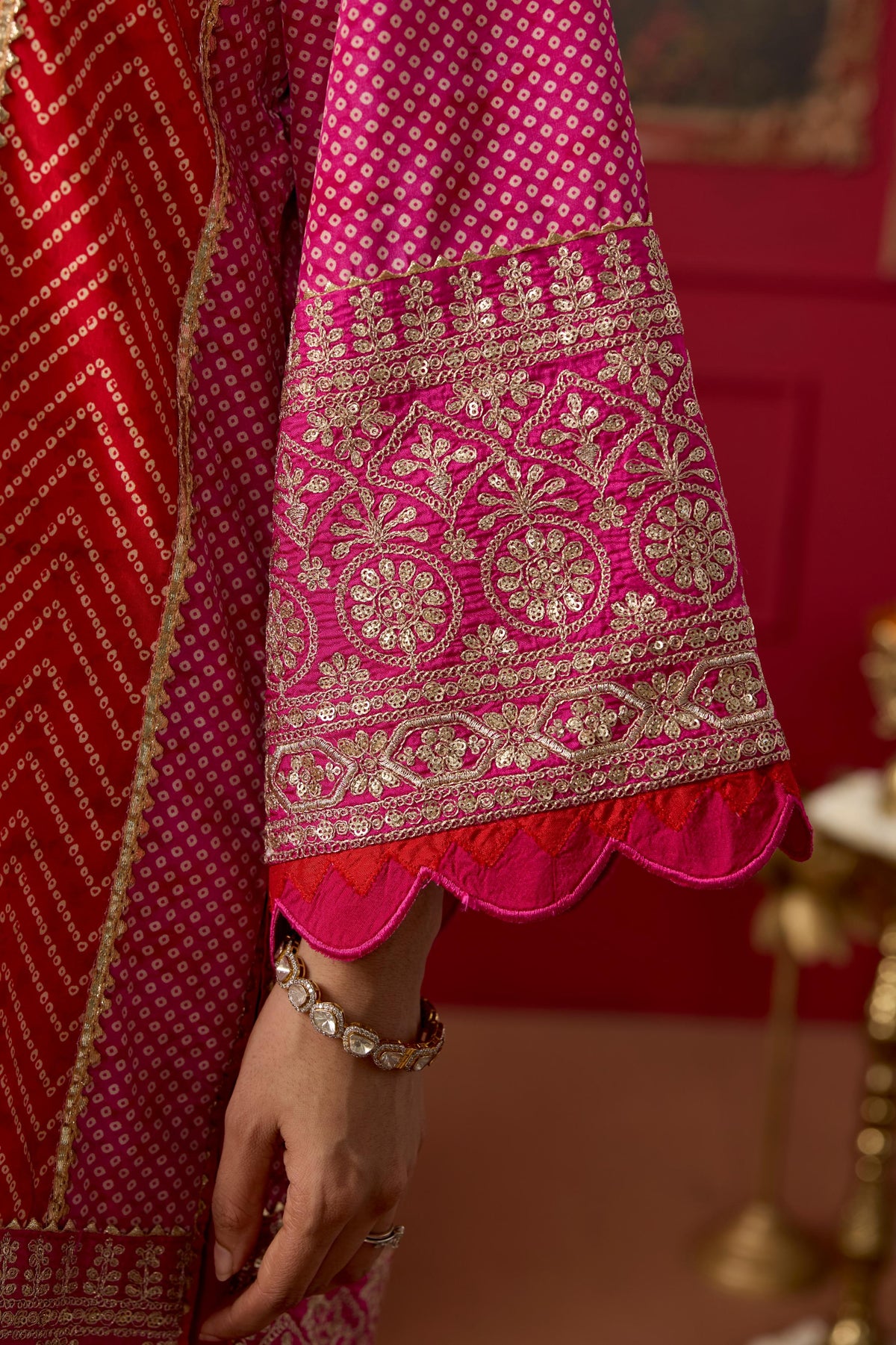 Pink Raspberry Embellished Crepe Silk Salwar Set