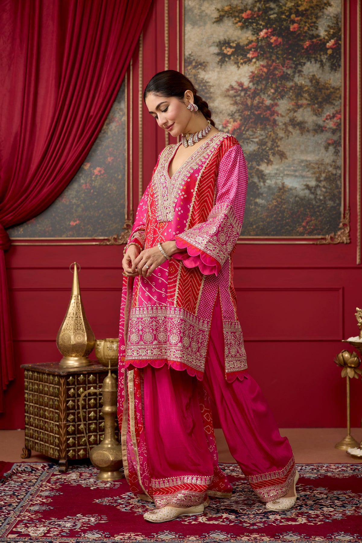 Pink Raspberry Embellished Crepe Silk Salwar Set