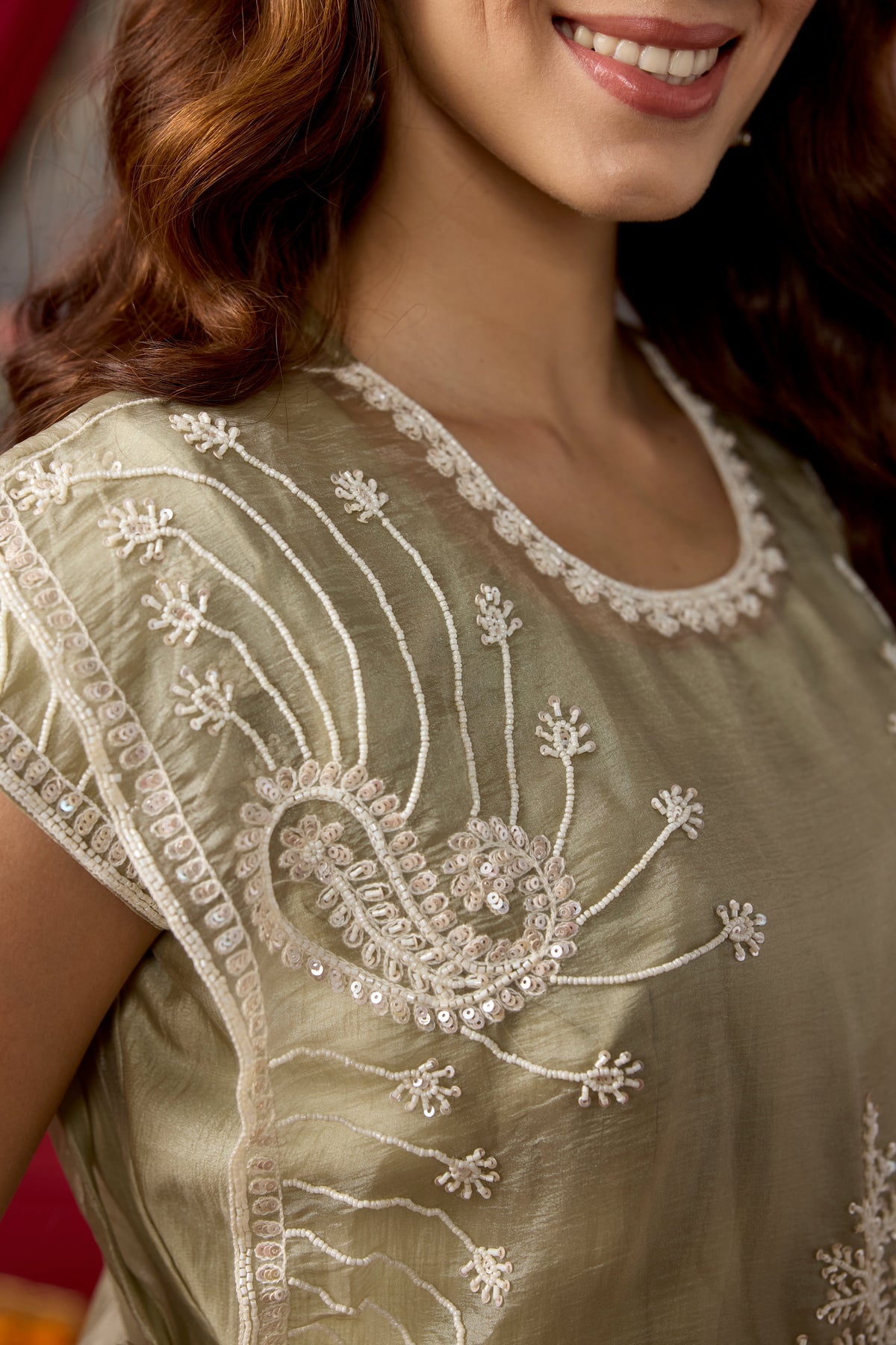Sage Green Embellished Tissue Silk Palazzo Set