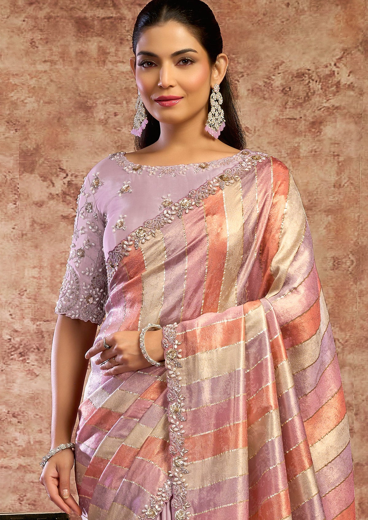 Candy Floss Embellished Crepe Satin Silk Saree