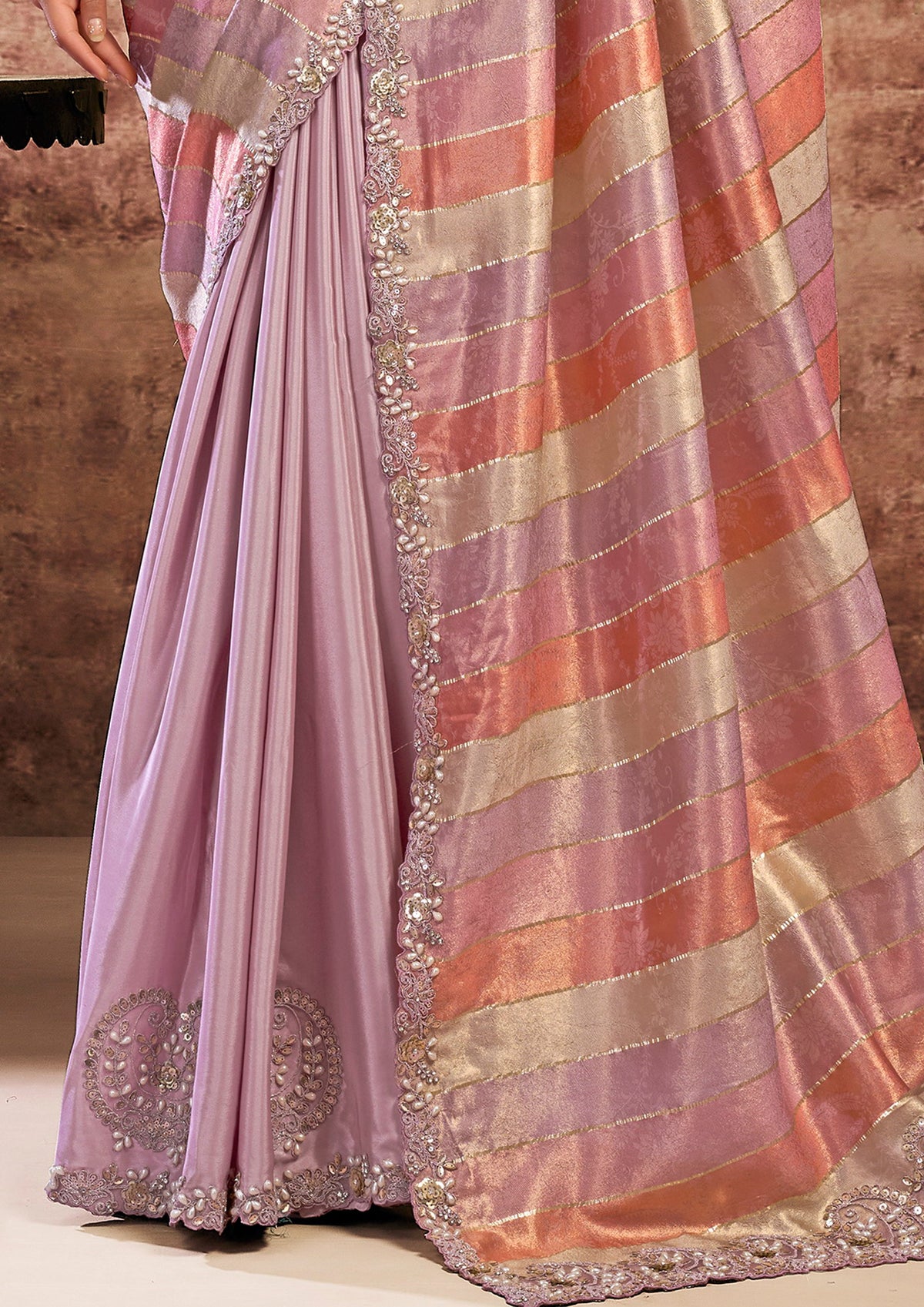 Candy Floss Embellished Crepe Satin Silk Saree