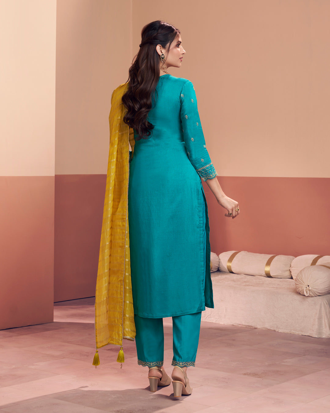 Cerulean Sun-Grace Embellished Dola Silk Pant Set