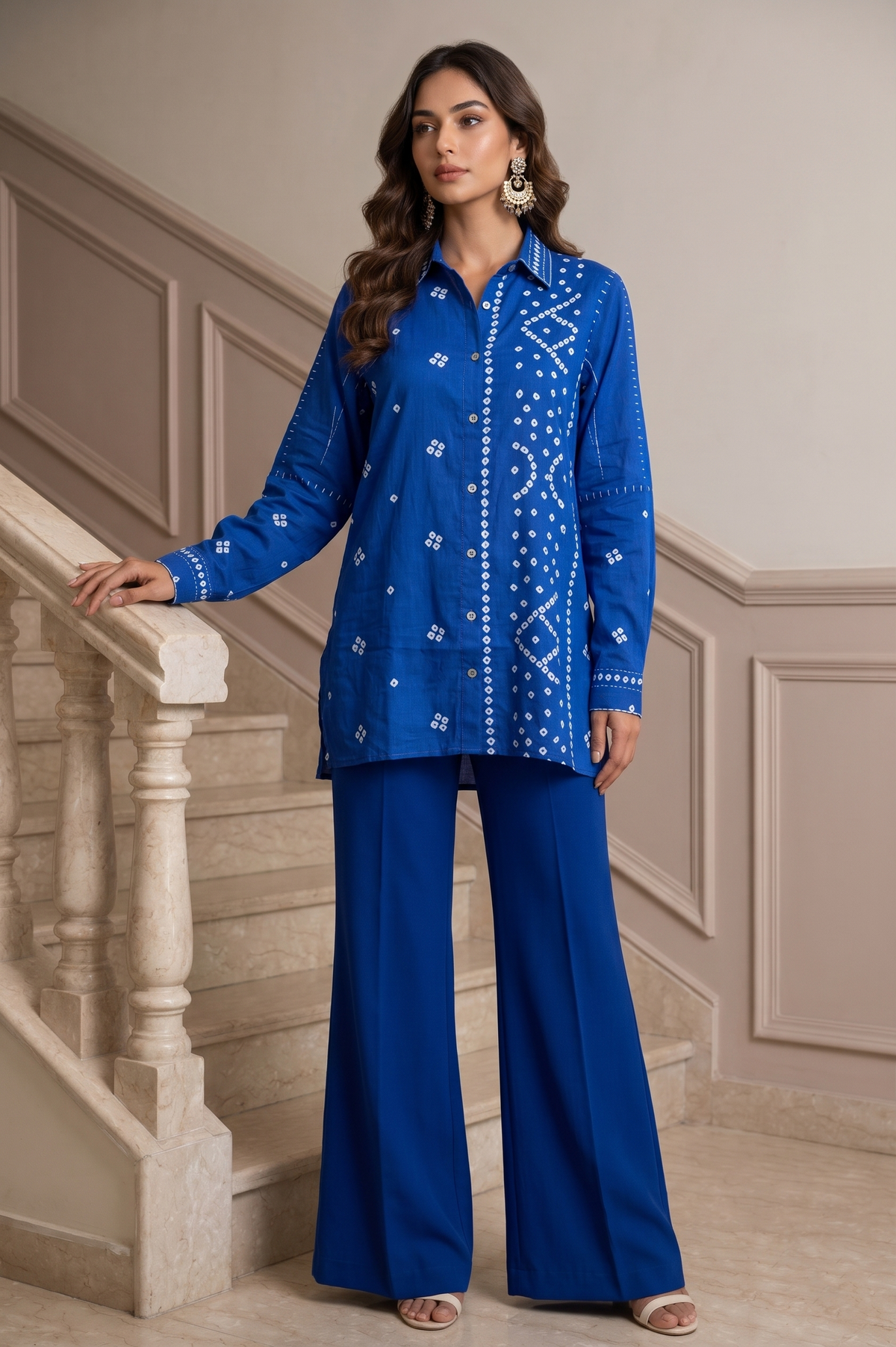 Royal Blue Embellished Mul Cotton Shirt