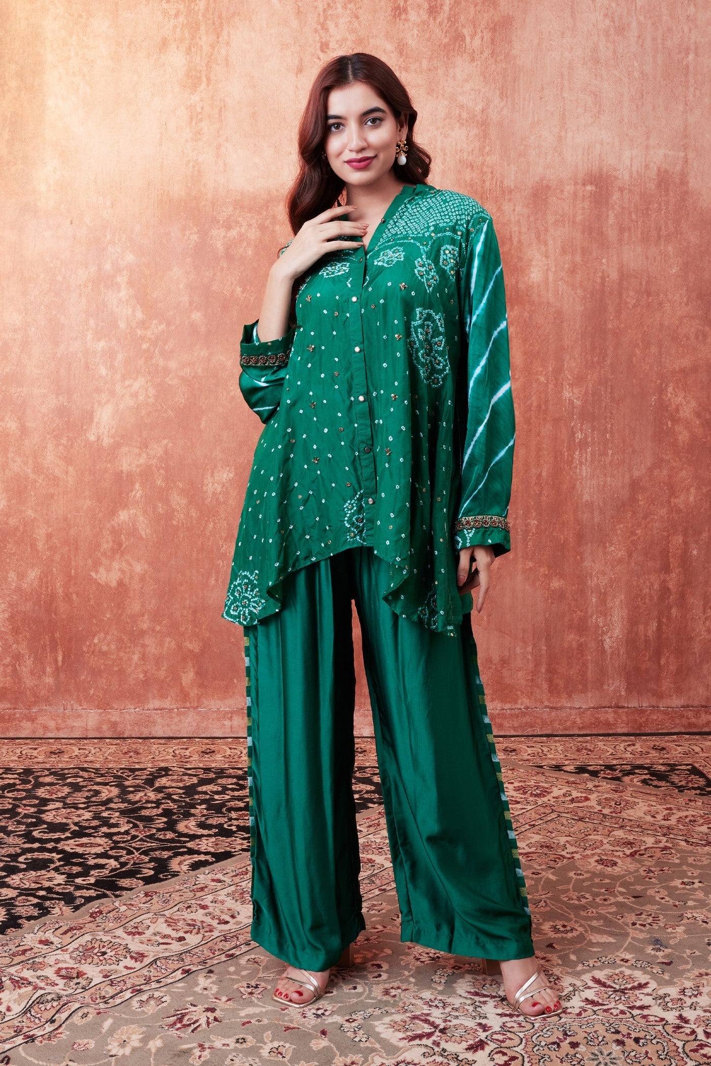 Teal Blue Bandhej Tie Dyed Palazzo Set