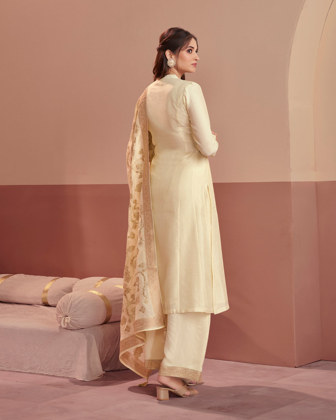 Champagne Royale Embellished Vichitra Silk Pant Set