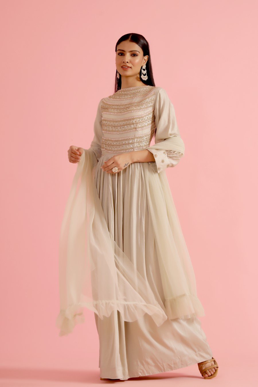 Powder Green Hand Embroidered Anarkali Set