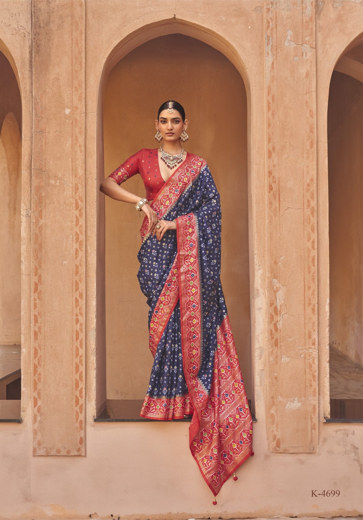 Navy Blue Printed Premium Silk Saree