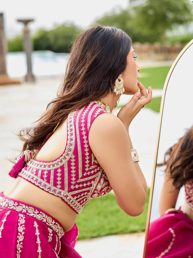 Rani Pink Embellished Premium Silk Lehenga Set