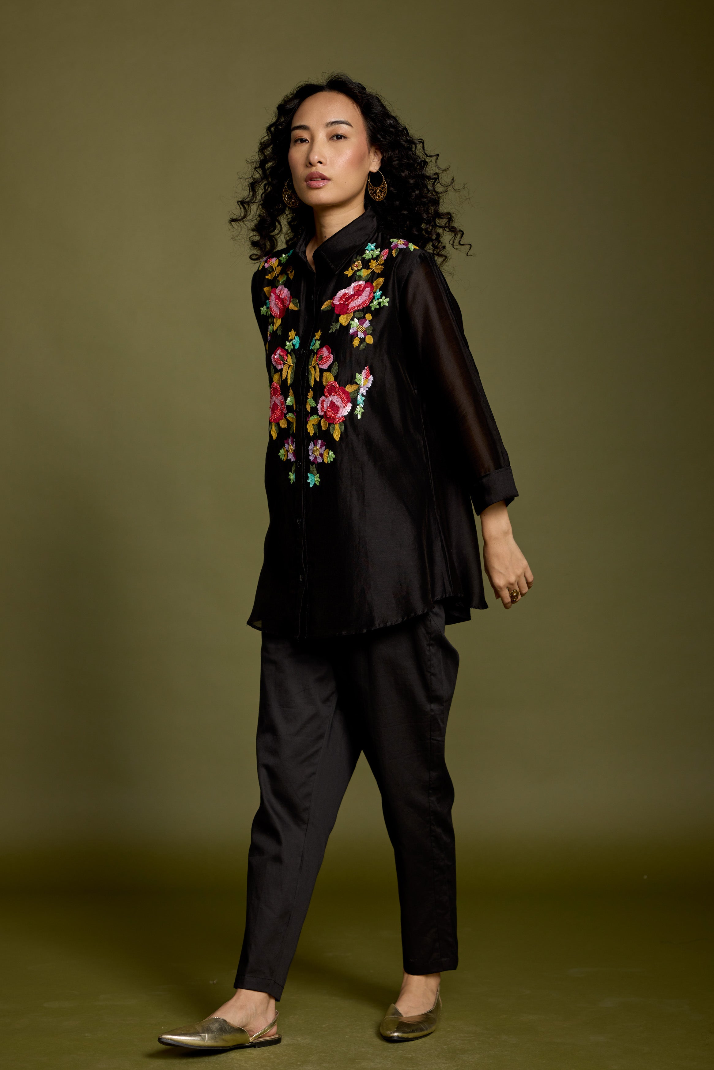 Black Embroidered Premium Silk Co-Ord Set