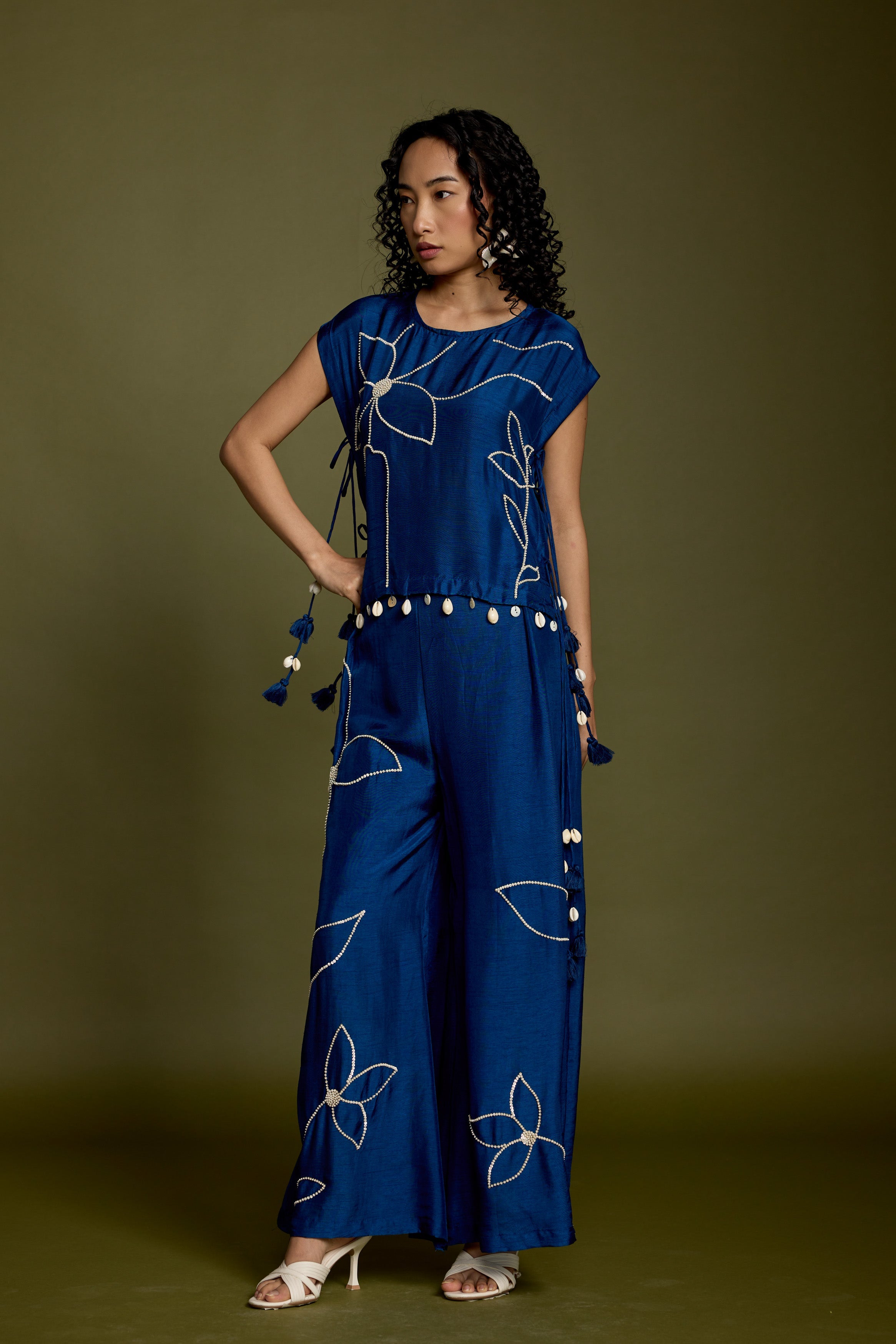 Royal Blue Embellished Raw Silk Co-ord Set
