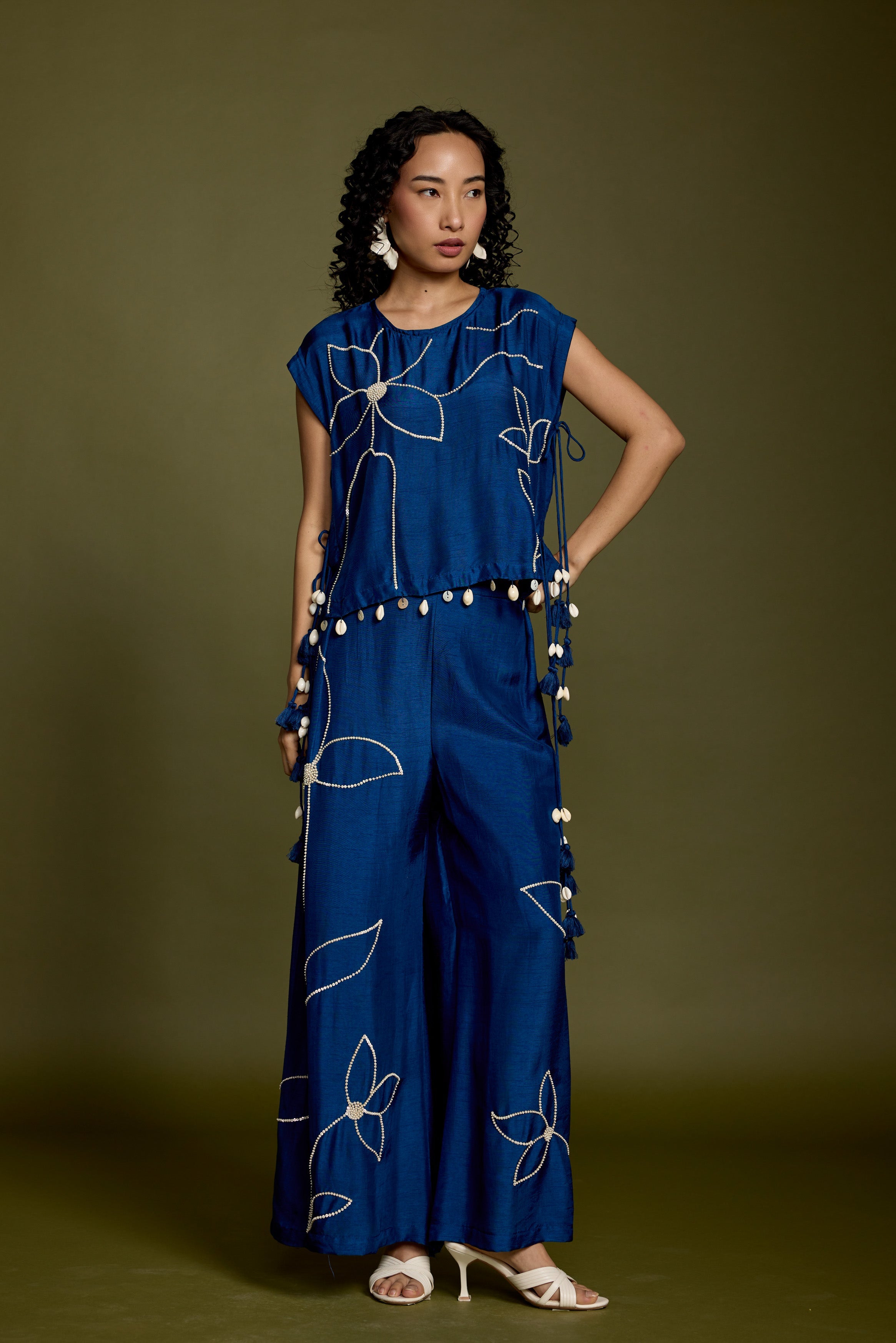 Royal Blue Embellished Raw Silk Co-ord Set