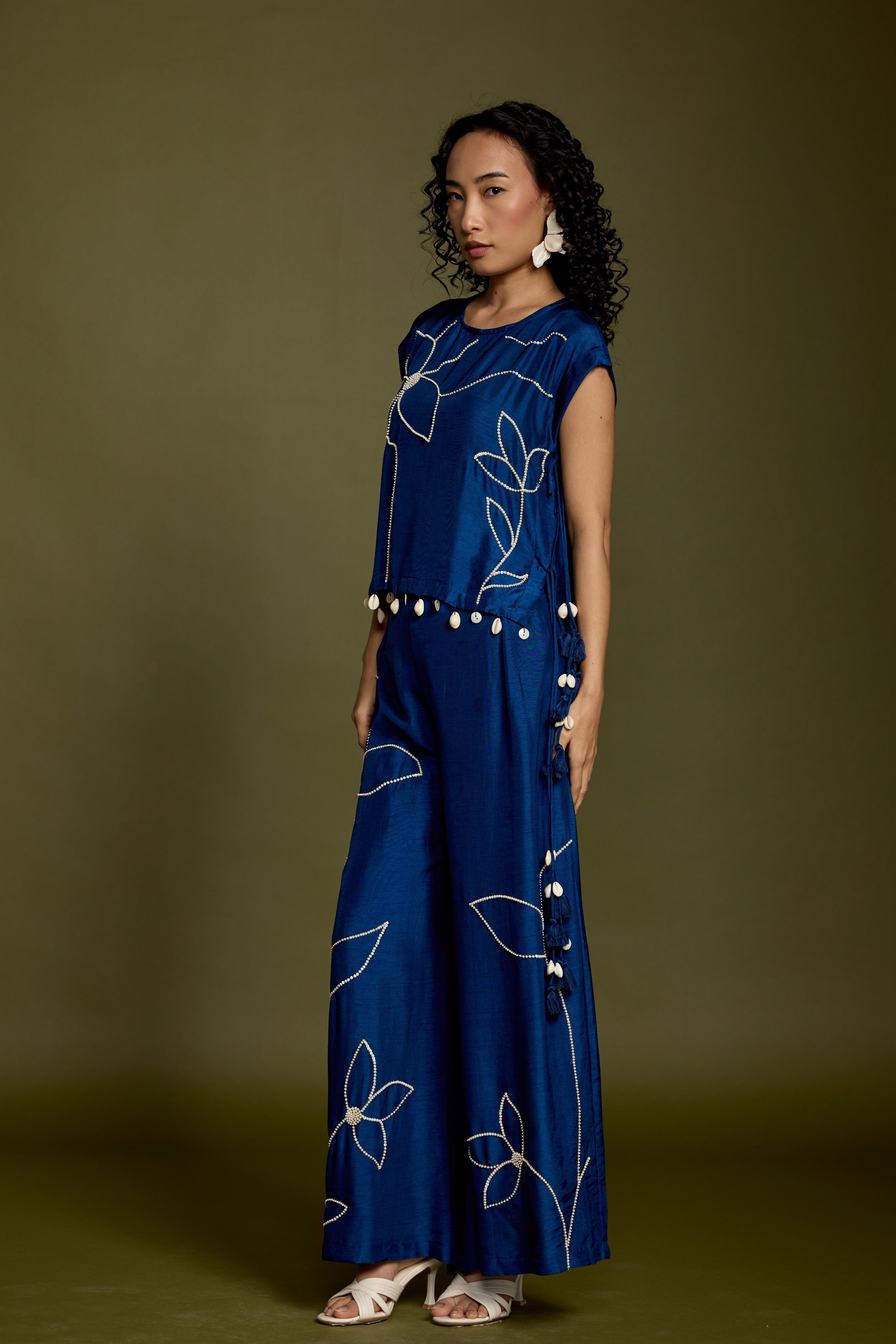 Royal Blue Embellished Raw Silk Co-ord Set