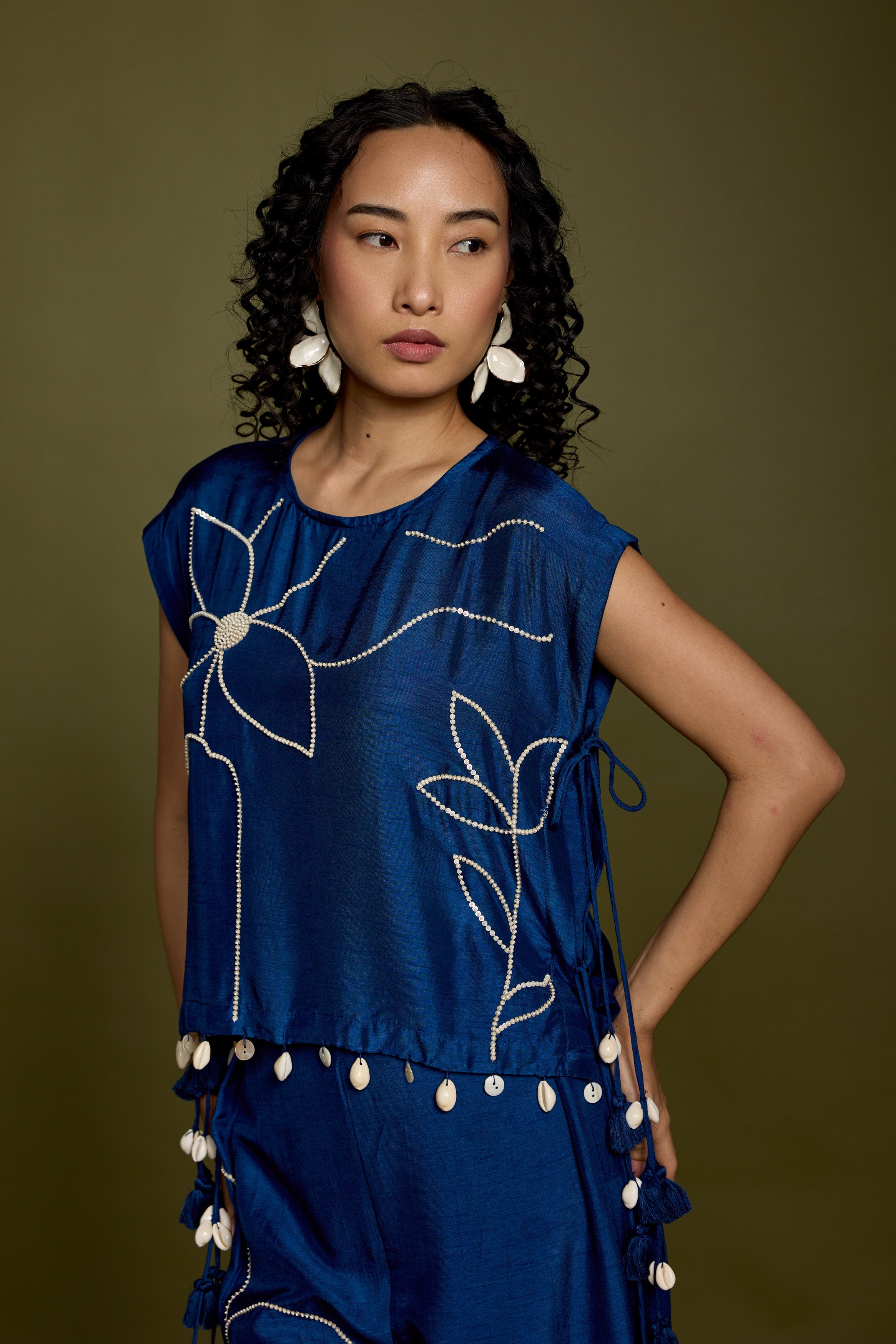 Royal Blue Embellished Raw Silk Co-ord Set