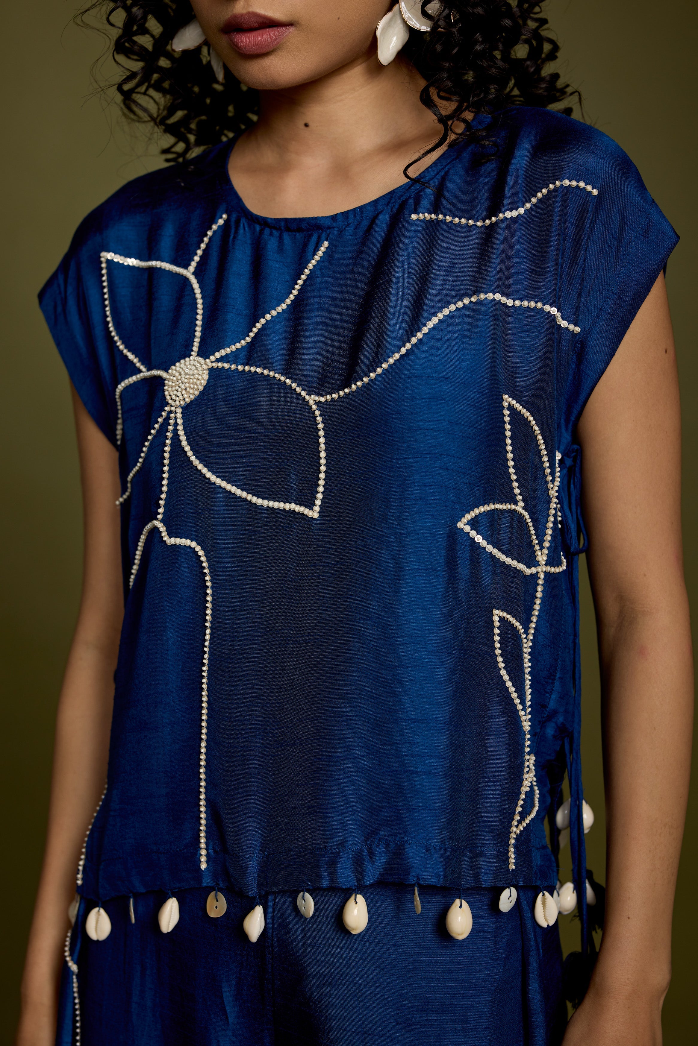 Royal Blue Embellished Raw Silk Co-ord Set