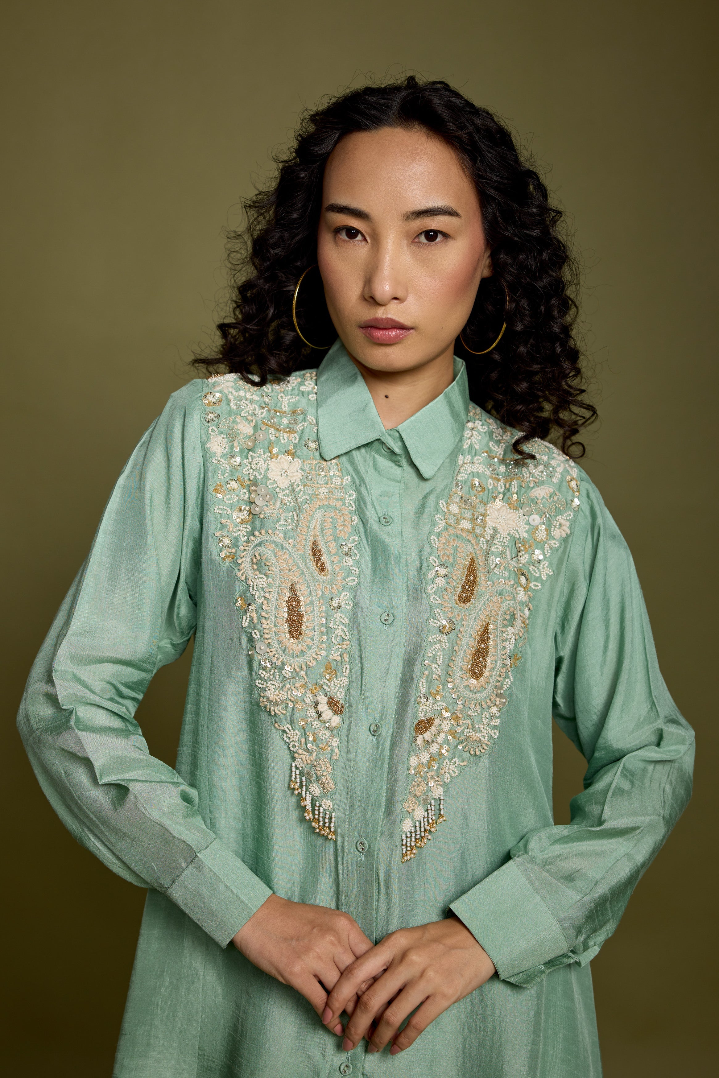 Mint Green Embellished Raw Silk Co-Ord Set