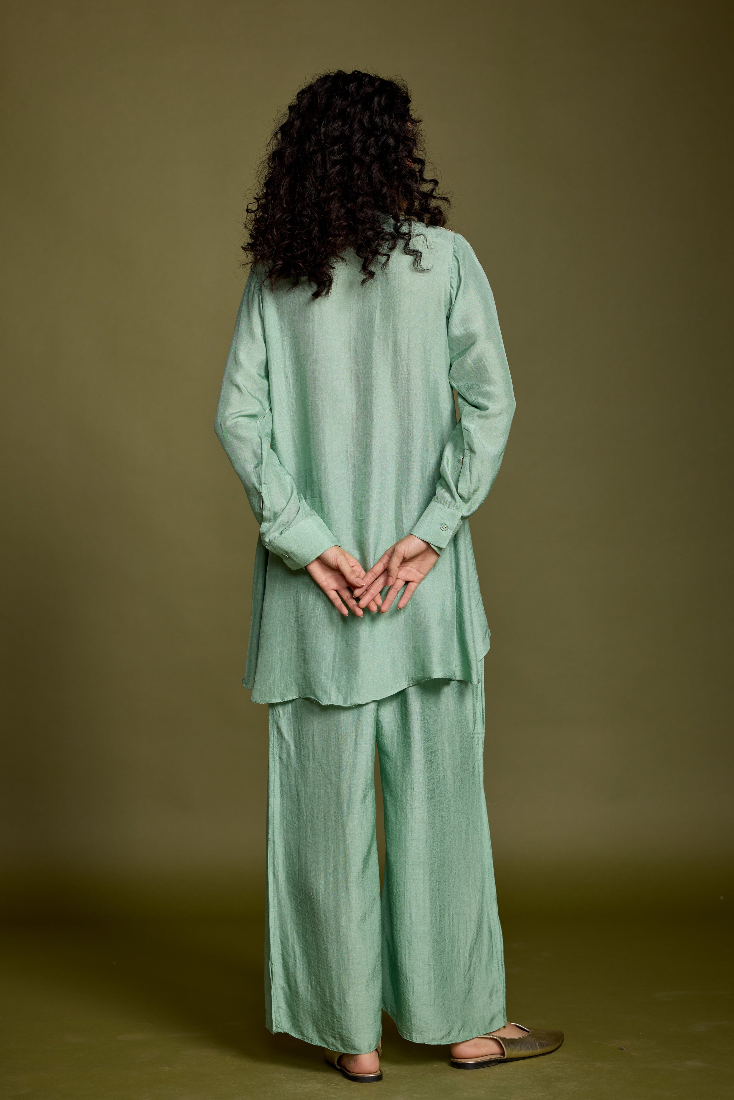Mint Green Embellished Raw Silk Co-Ord Set